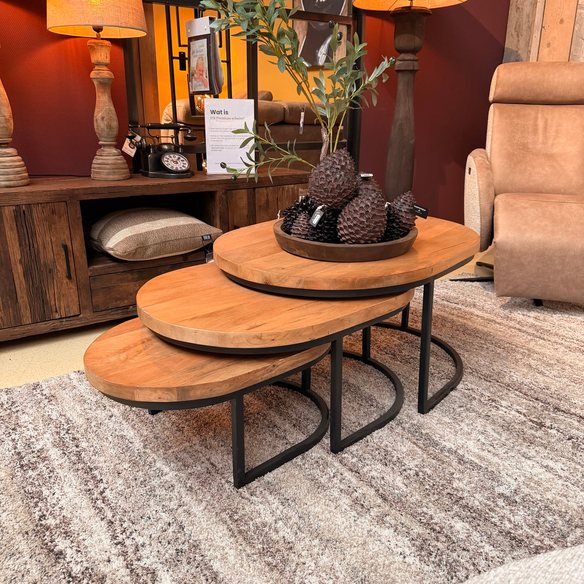 Salontafel set Brandon | 3-delig | Ovaal Mangohout met Metaal