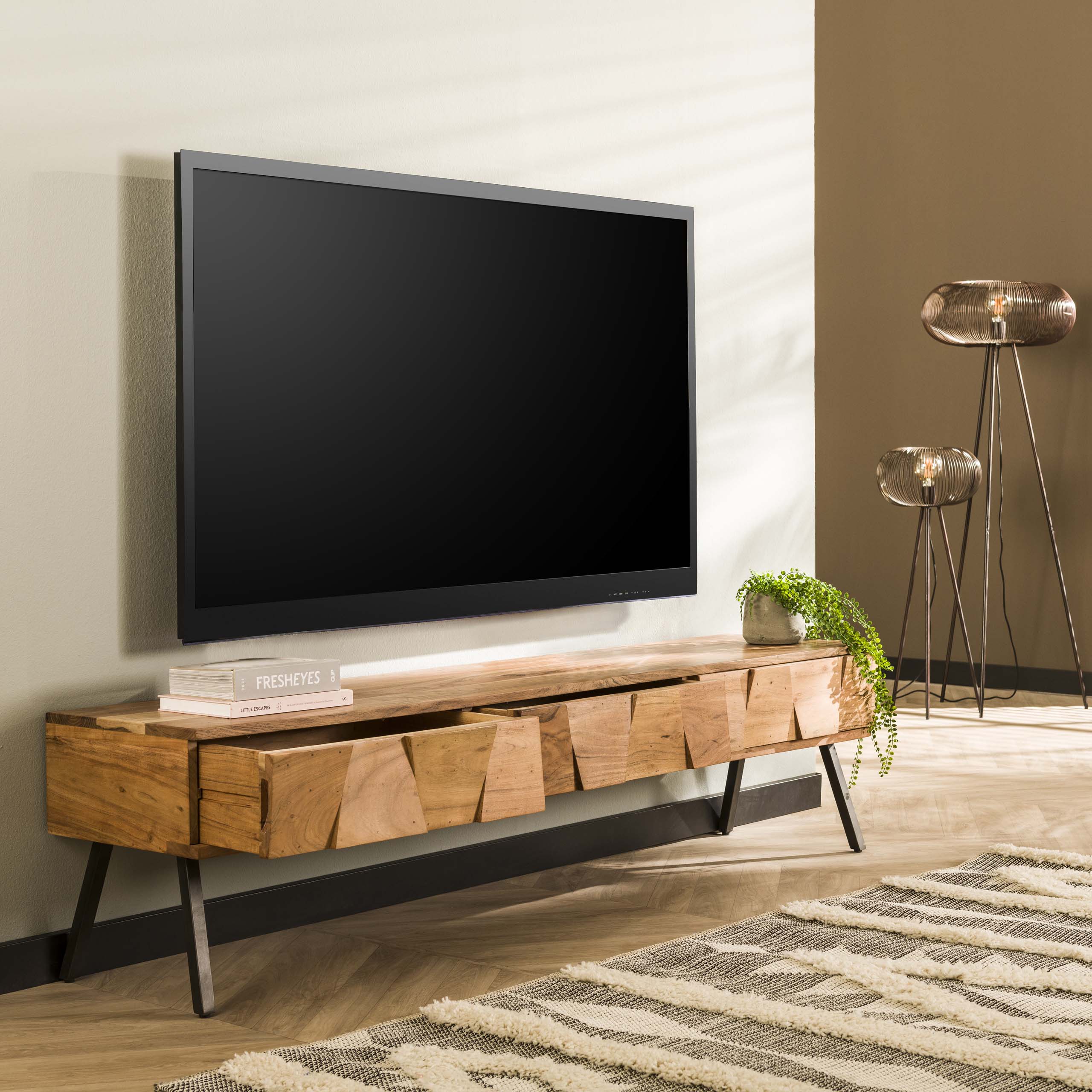 Tv Meubel Demn 3 Lades Massief Acacia