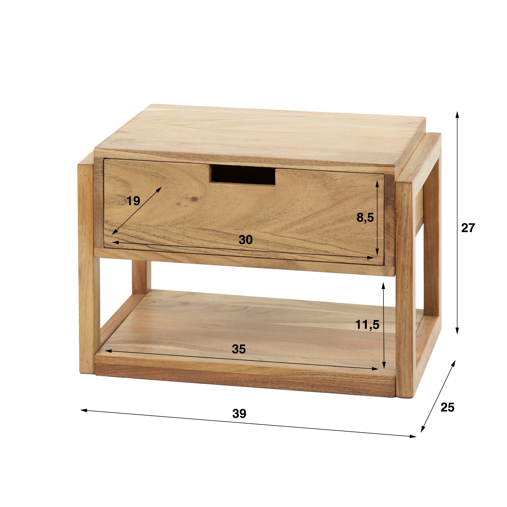 Nachtkastje Houten Frame Zwevend 1 Lade Massief Acacia