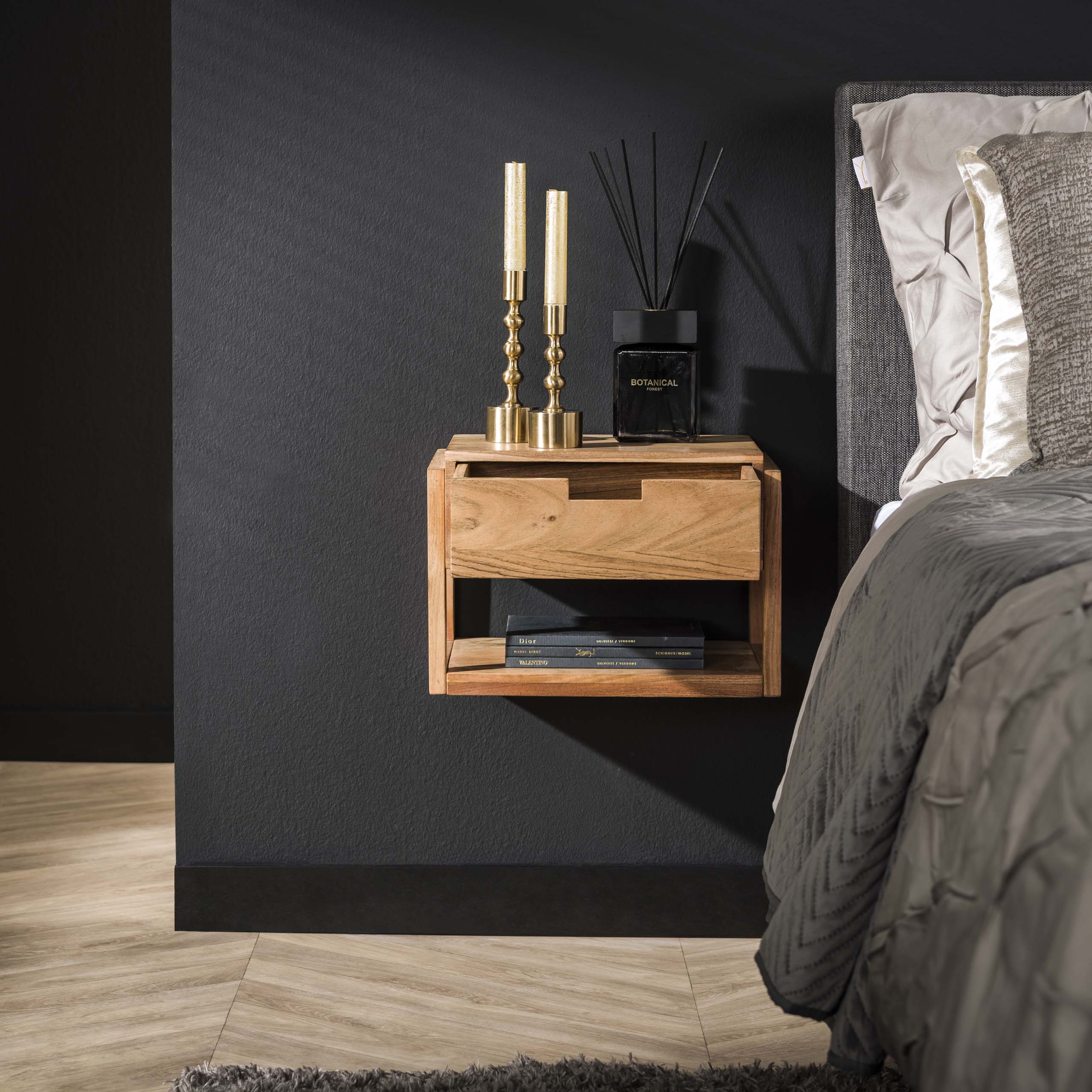 Nachtkastje Houten Frame Zwevend 1 Lade Massief Acacia