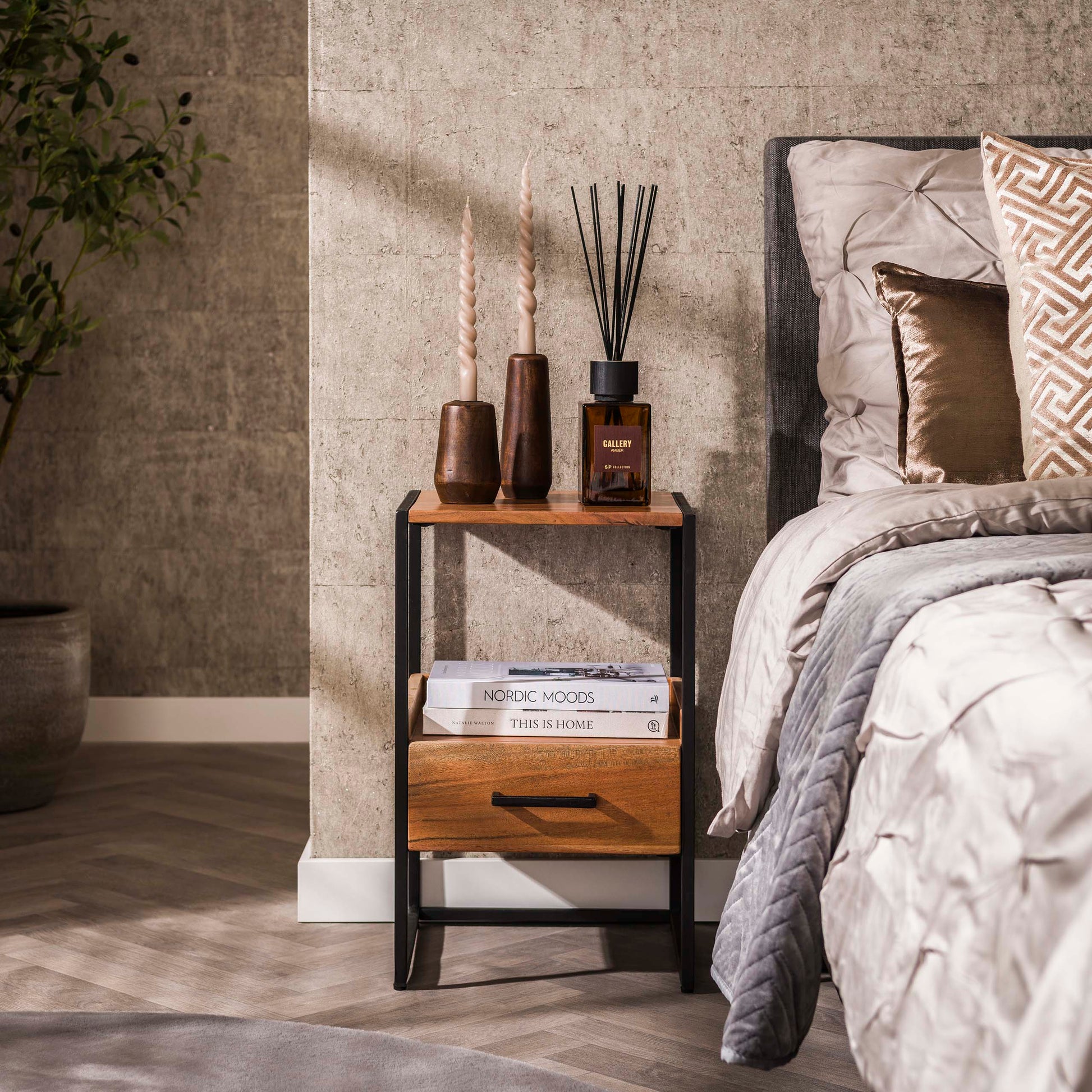 Nachtkastje Niche XS 1 lade / Massief acacia