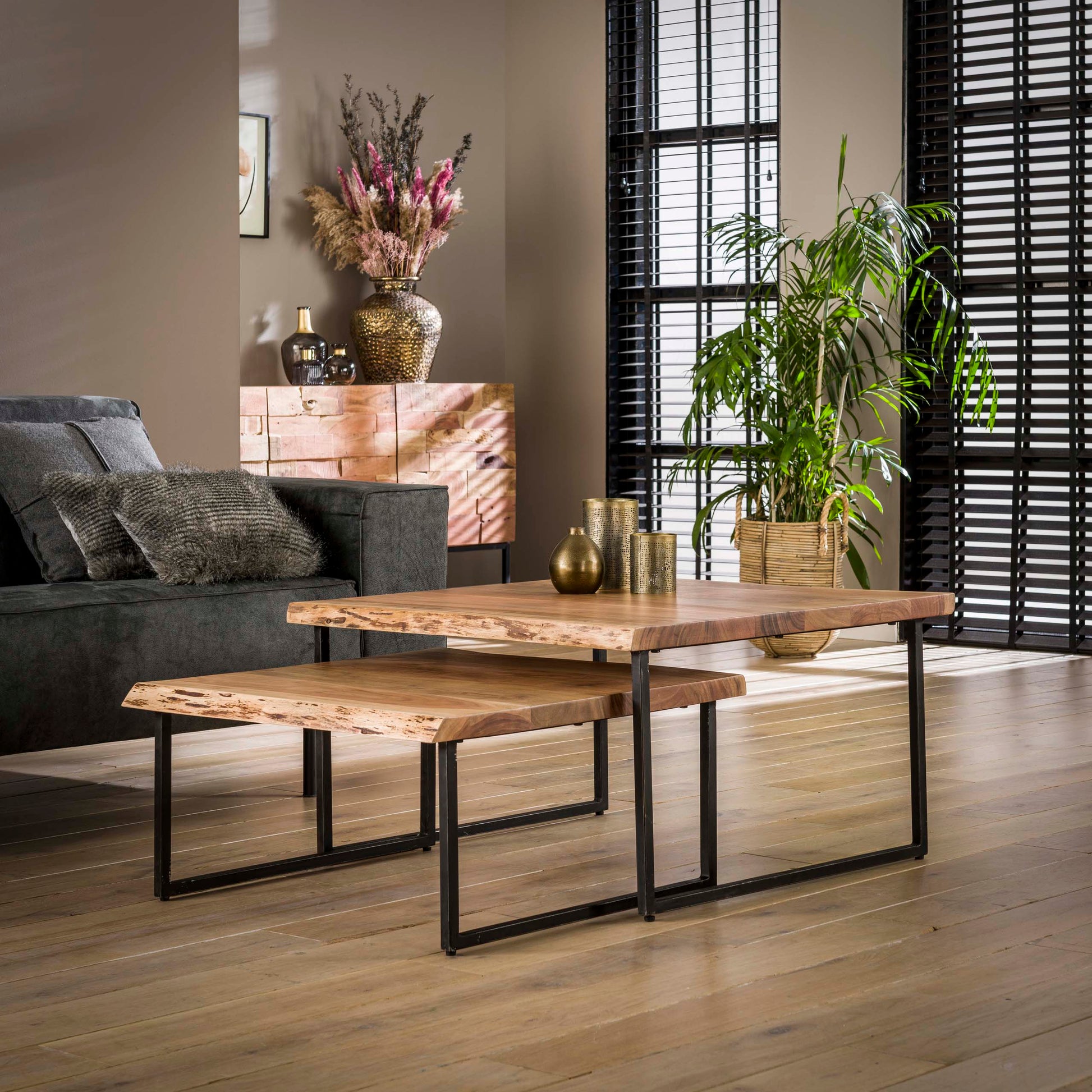 Salontafel Edge set van 2 / Massief acacia