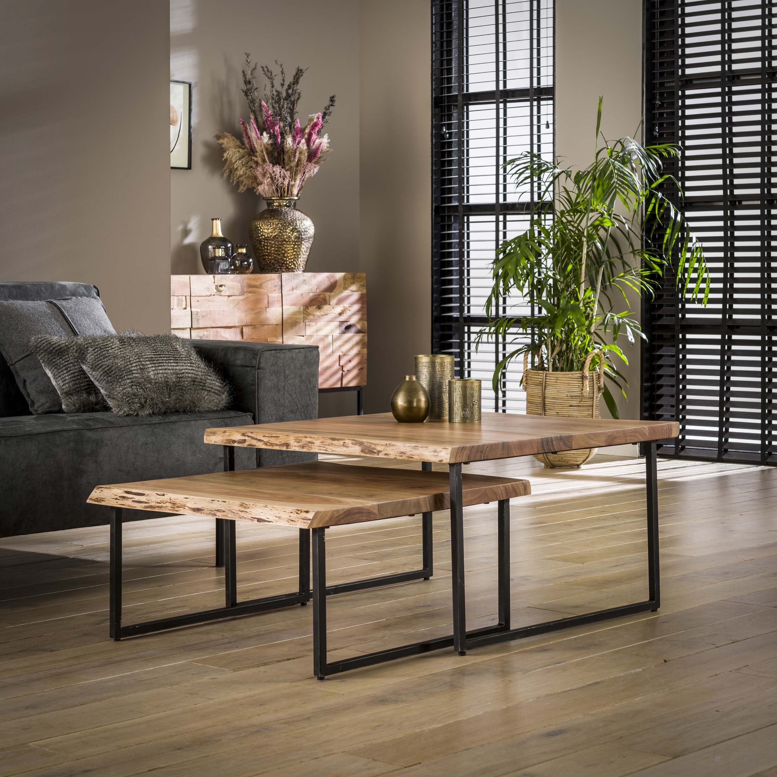 Salontafel Edge set van 2 / Massief acacia