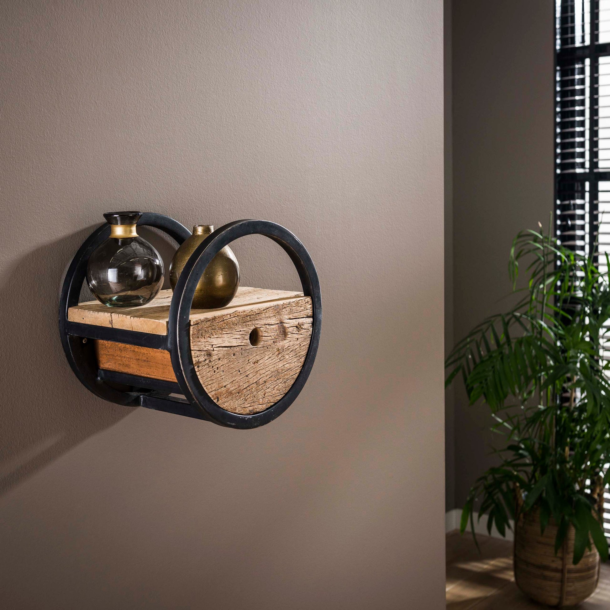 Wandschap Circular 1 lade Ø30cm / Robuust hardhout