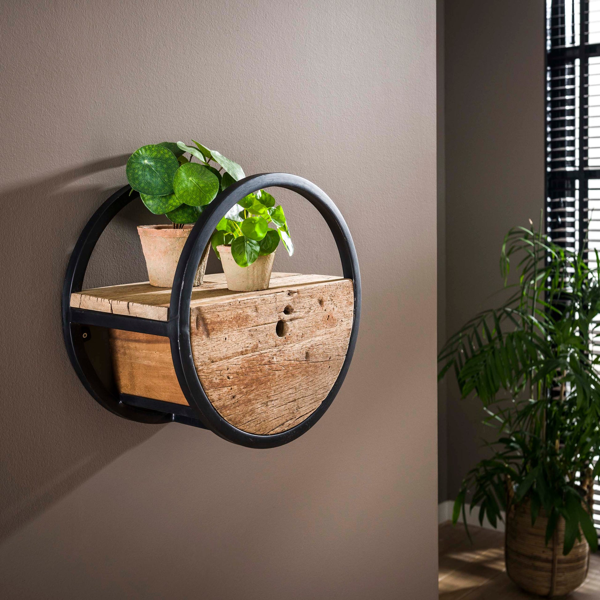 Wandschap Circular 1 lade Ø40cm / Robuust hardhout