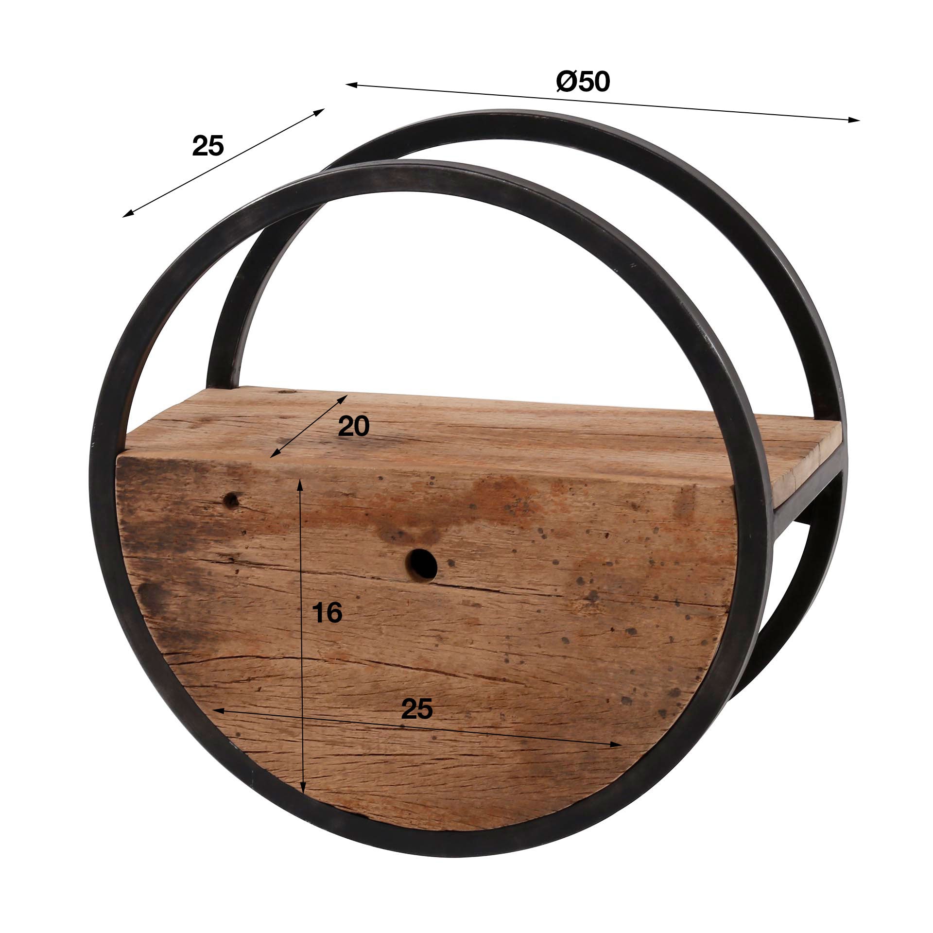 Wandschap Circular 1 Lade O50Cm Robuust Hardhout