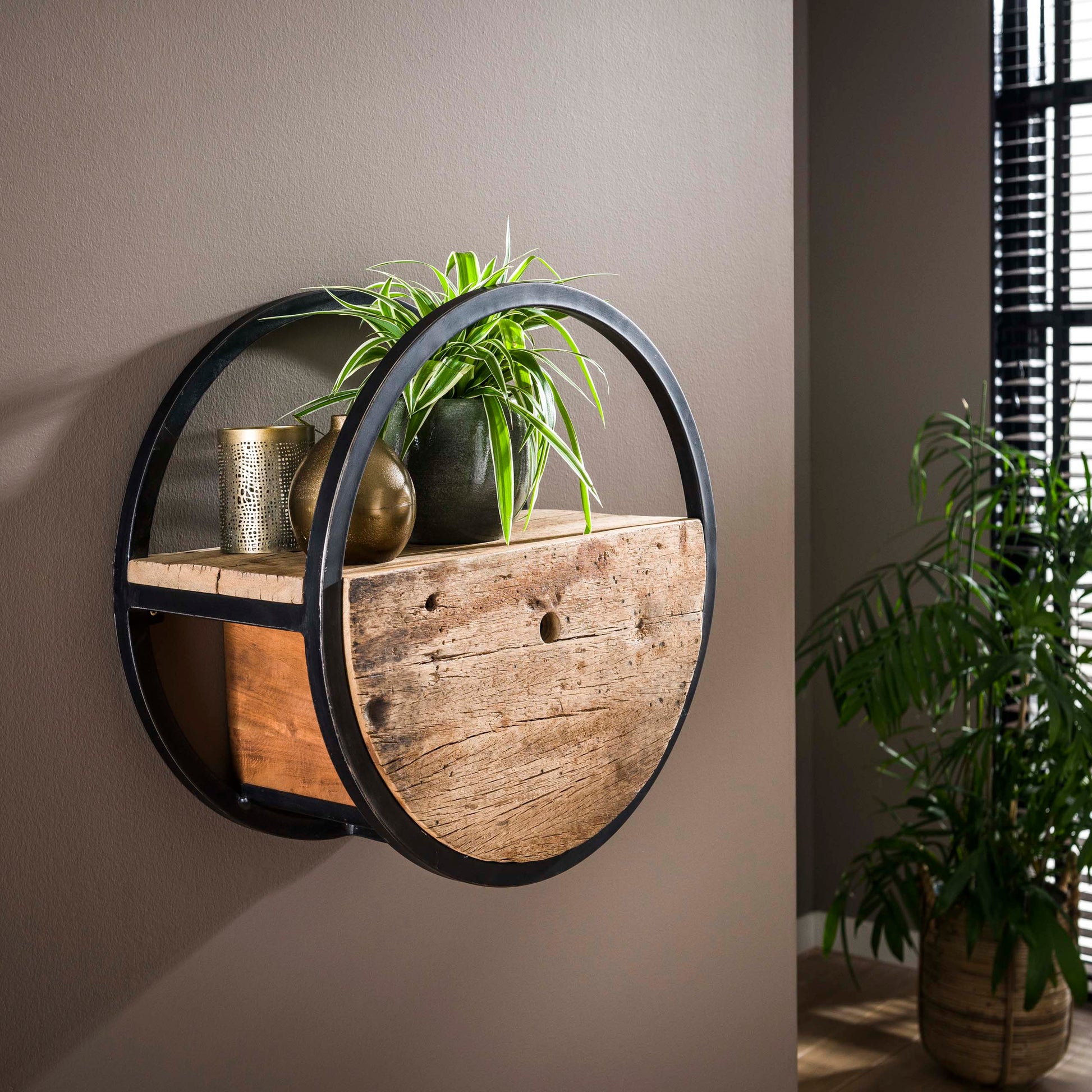 Wandschap Circular 1 lade Ø50cm / Robuust hardhout