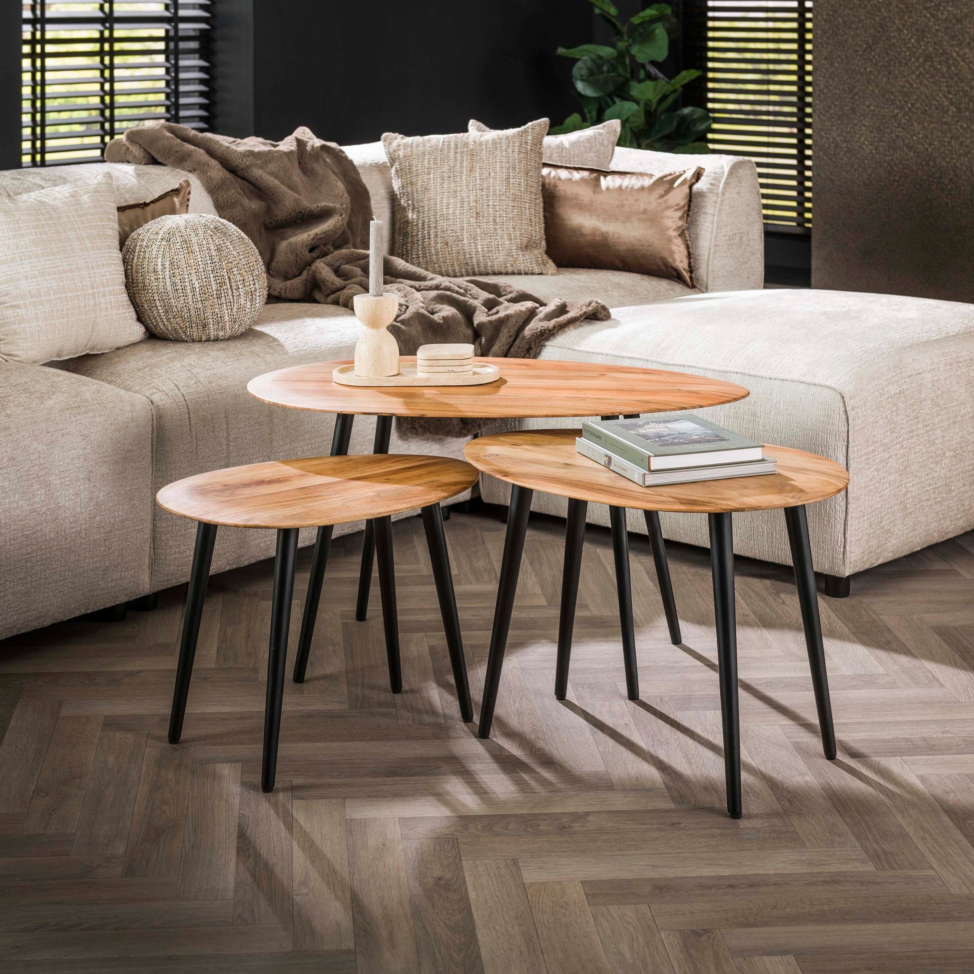 Salontafel Organic set van 3 / Massief acacia