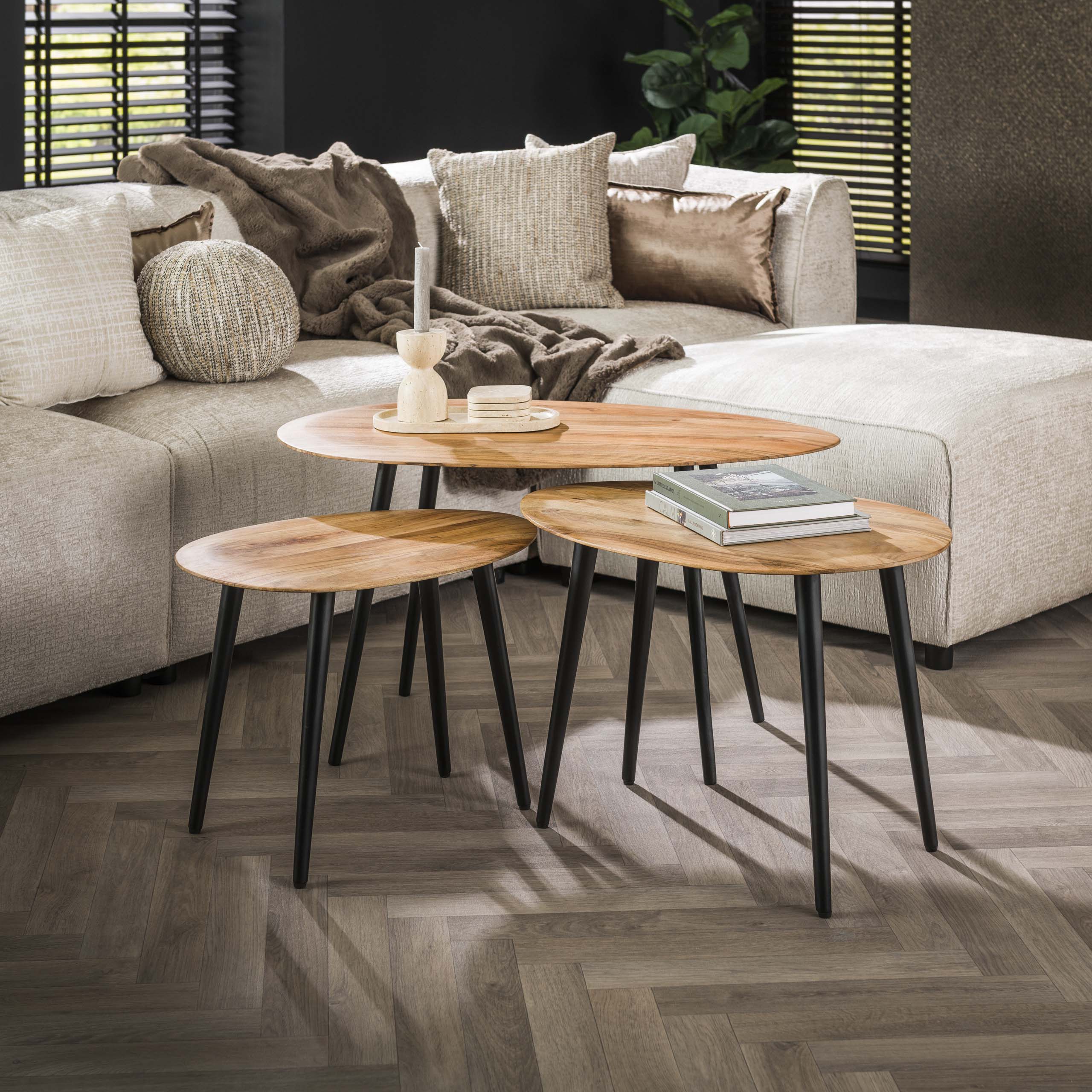 Salontafel Organic set van 3 / Massief acacia