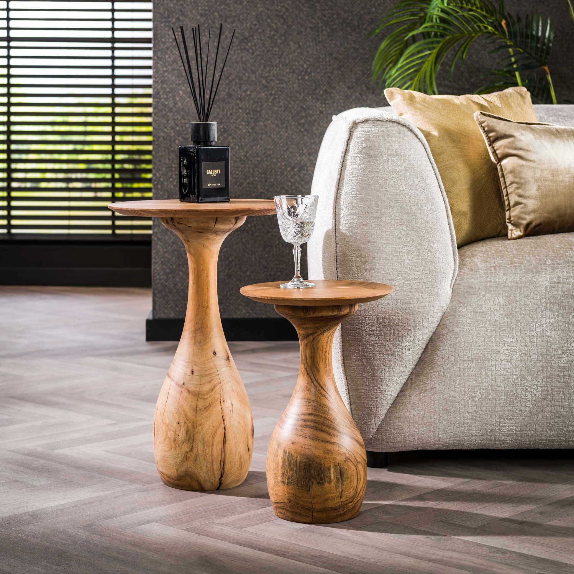 Bijzettafel massieve voet druppel set van 2 / Massief acacia
