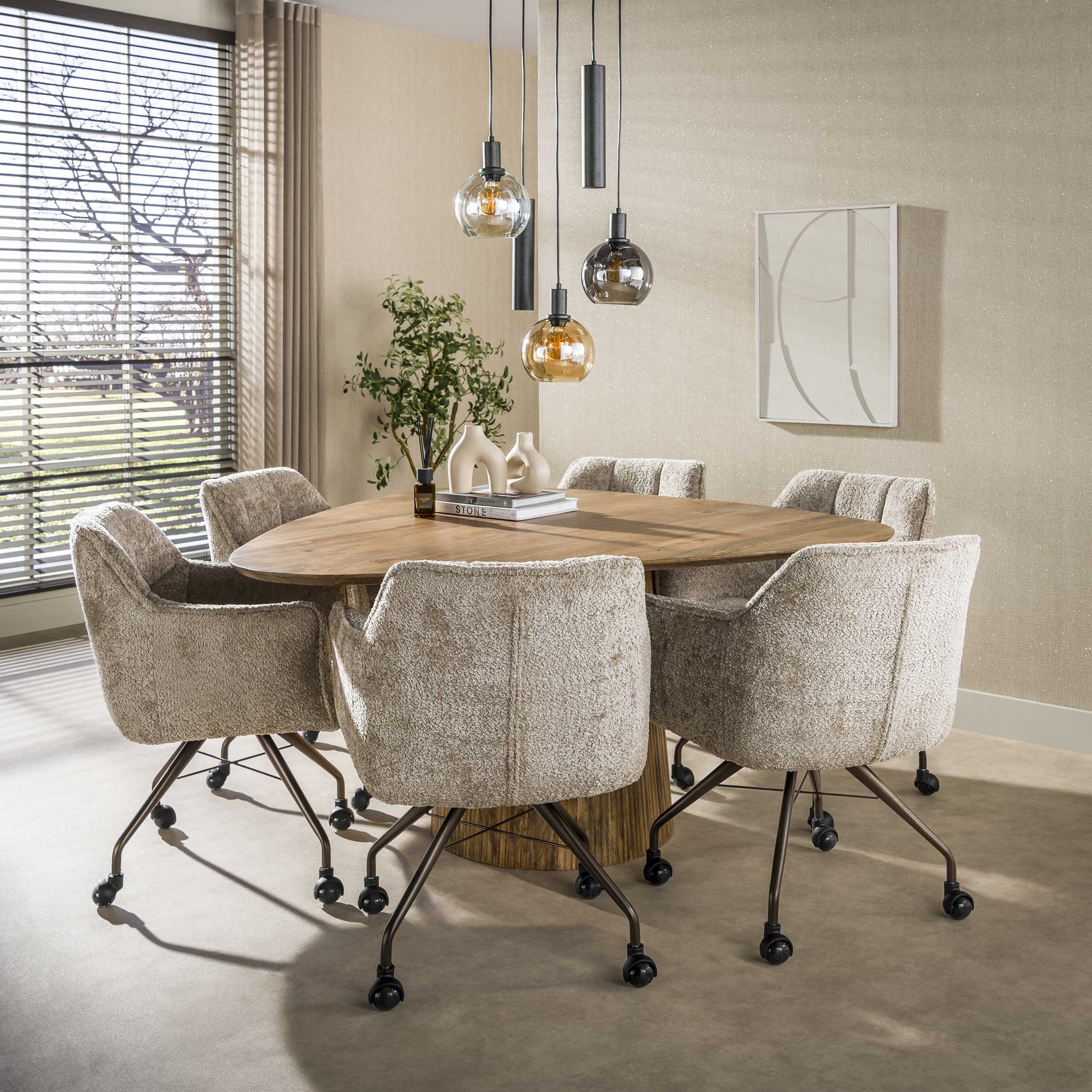 Eettafel Wave Centro Driehoekig D150Cm Massief Mango Zand 1