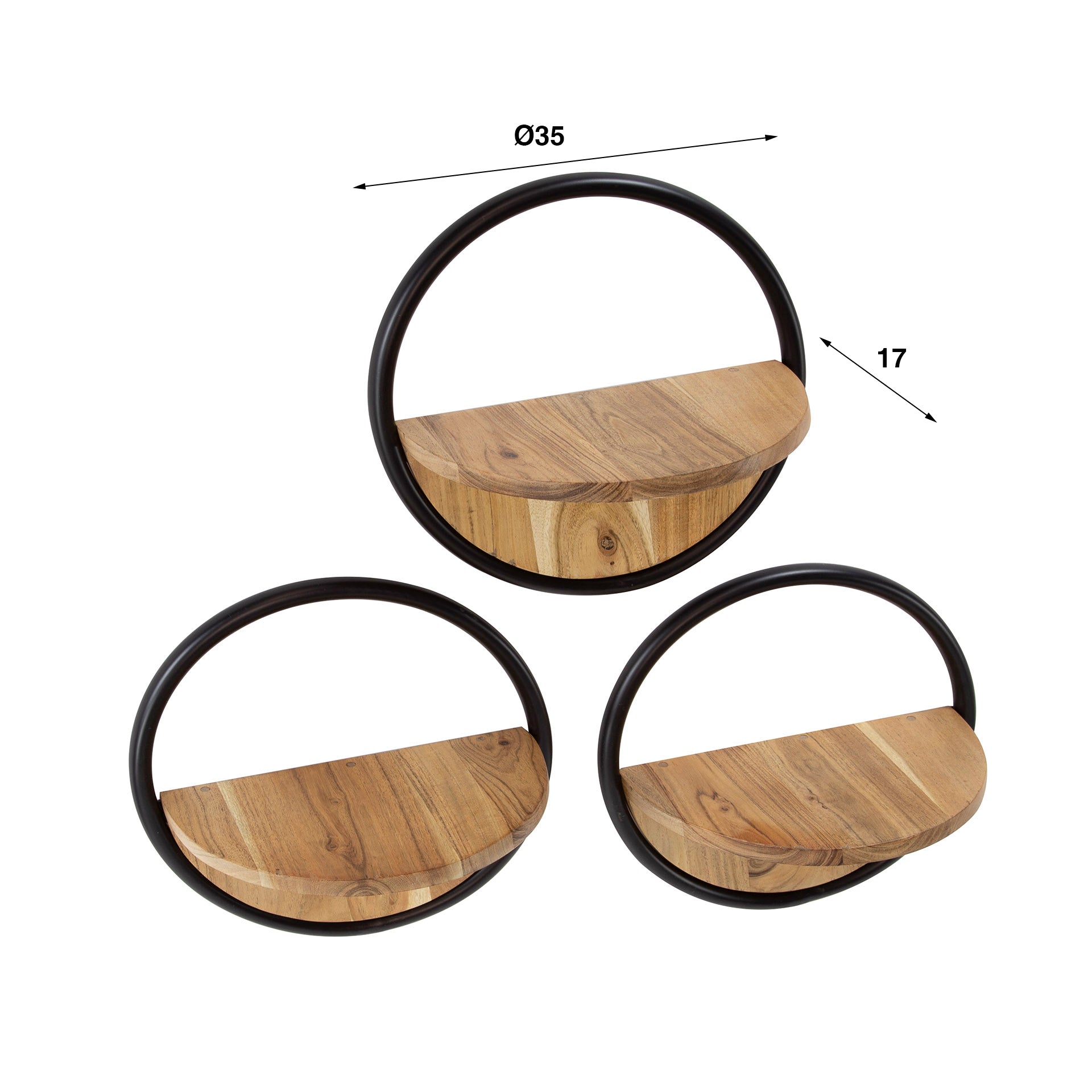 Wandschap Round Set Van 3 Massief Acacia