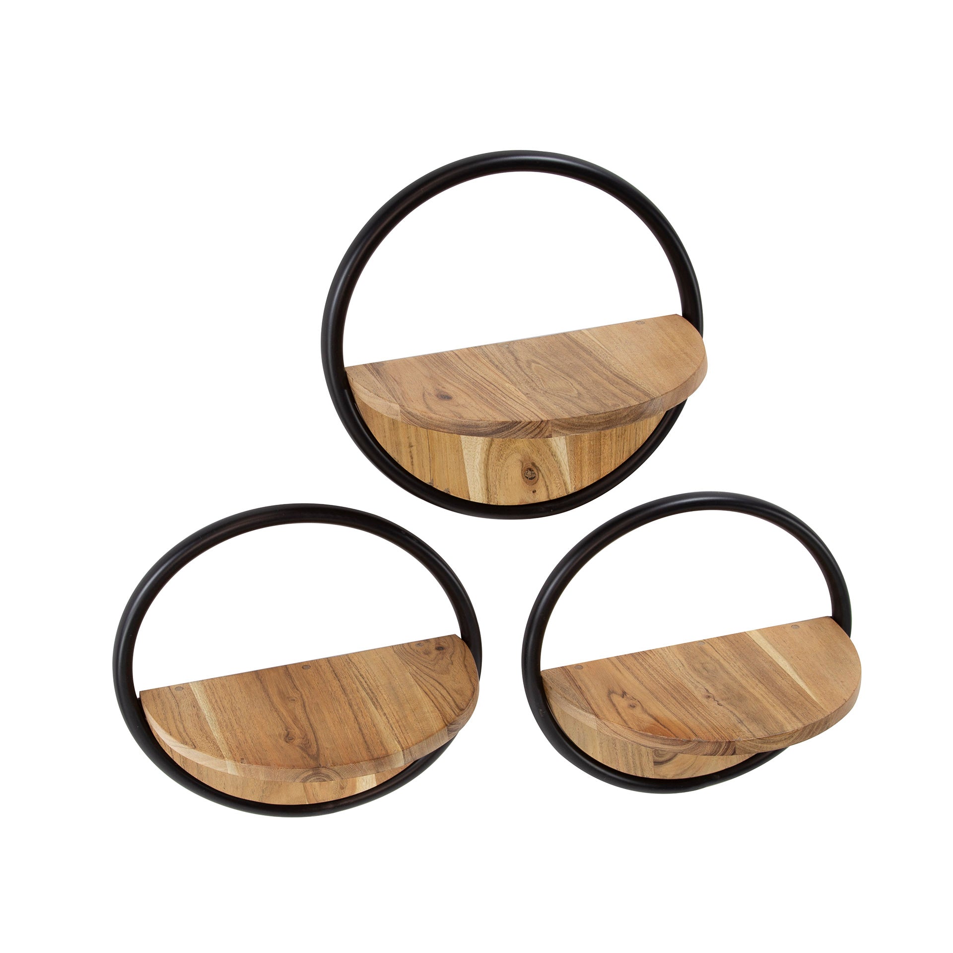 Wandschap Round Set Van 3 Massief Acacia