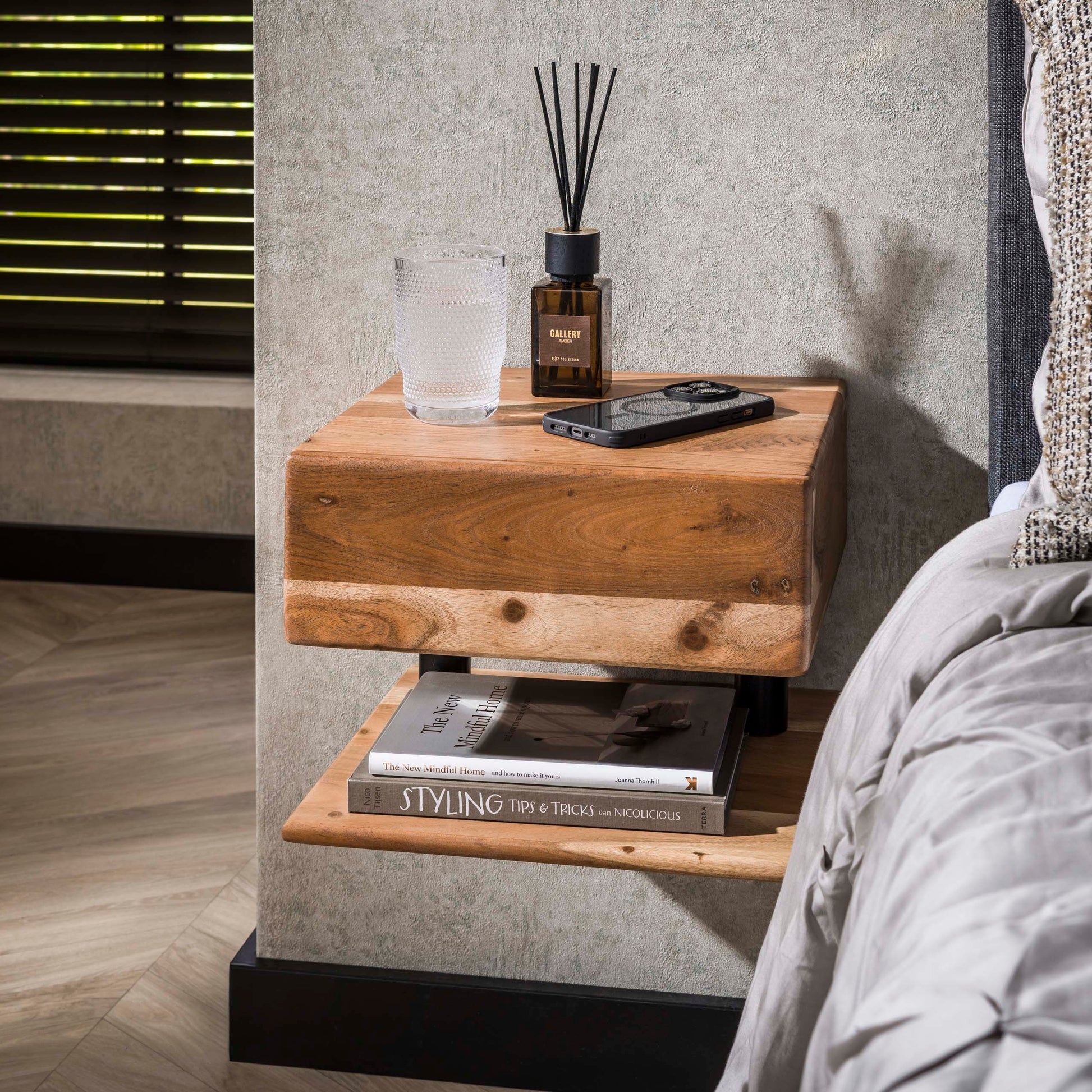 Nachtkastje Shelve 1 lade / Massief acacia