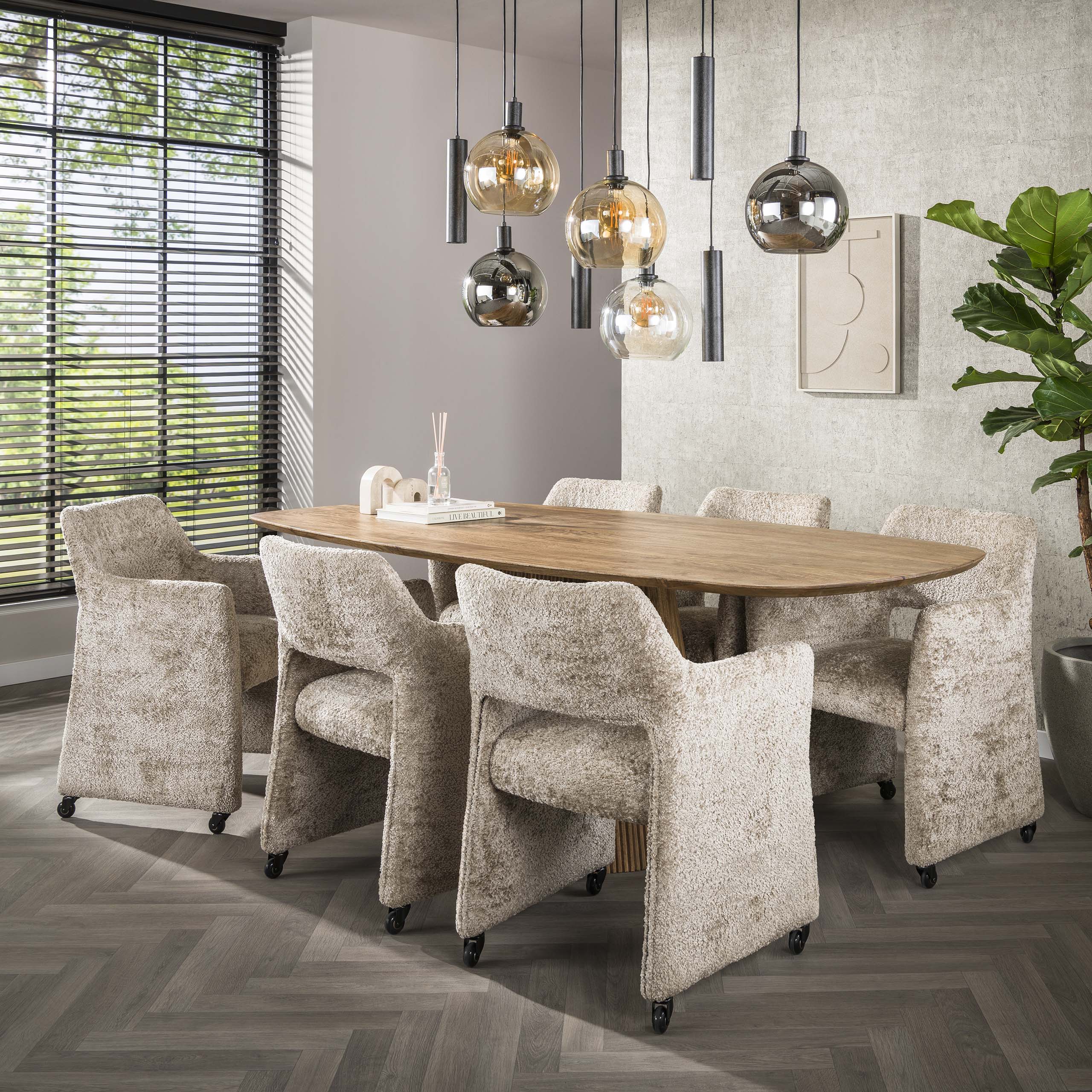 Eettafel Wave Centro Deens Ovaal 215Cm Massief Mango Zand