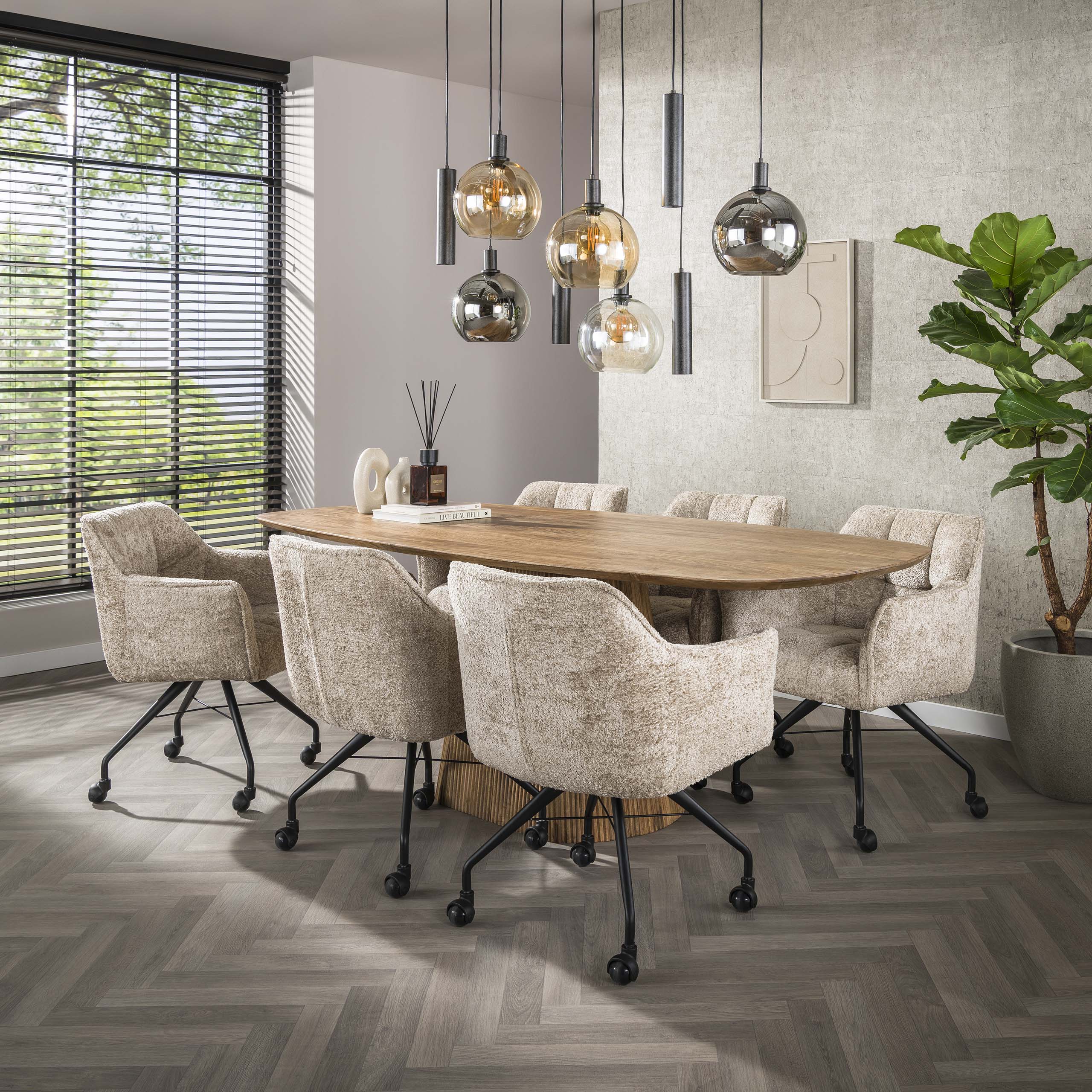 Eettafel Wave Centro Deens Ovaal 215Cm Massief Mango Zand