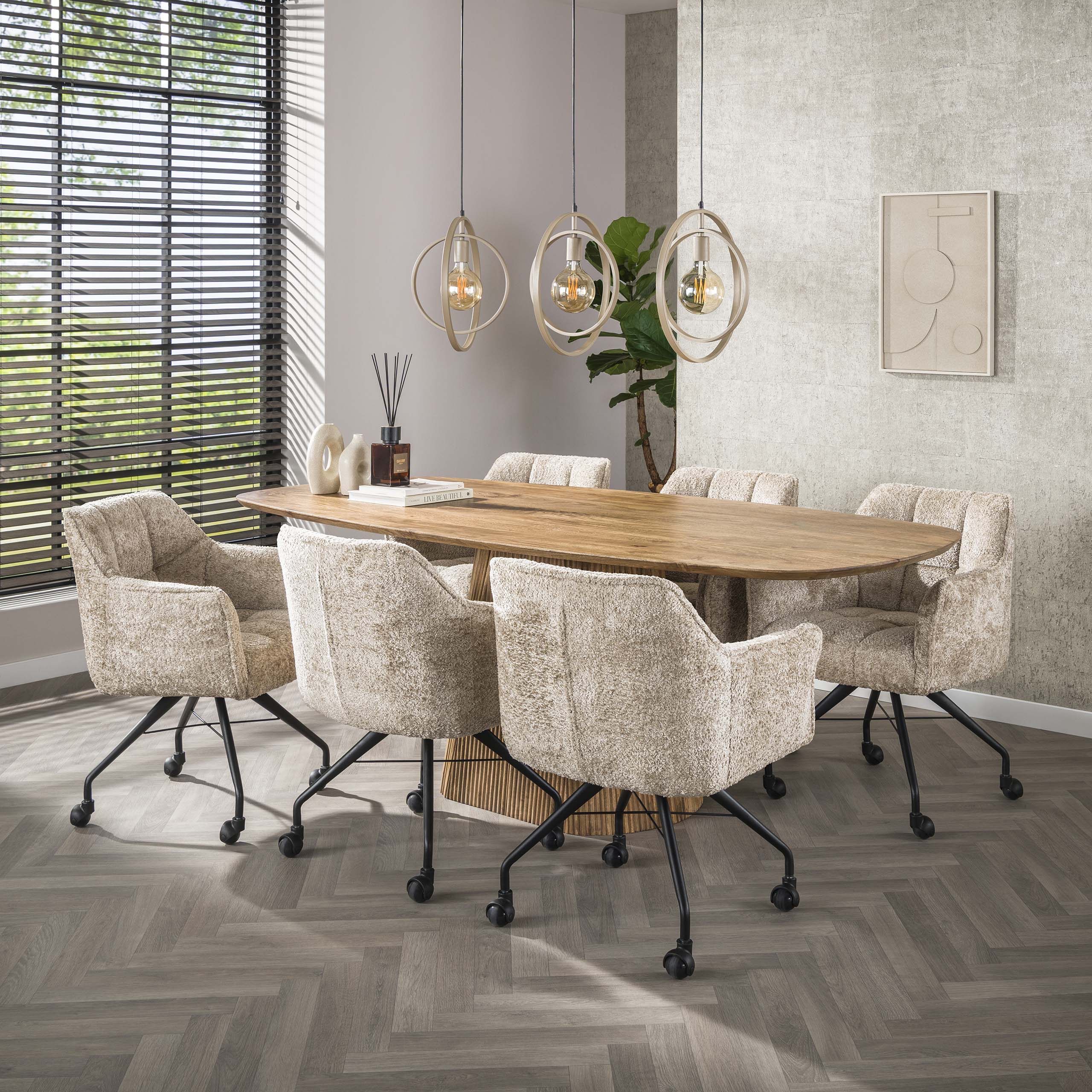 Eettafel Wave Centro Deens Ovaal 215Cm Massief Mango Zand