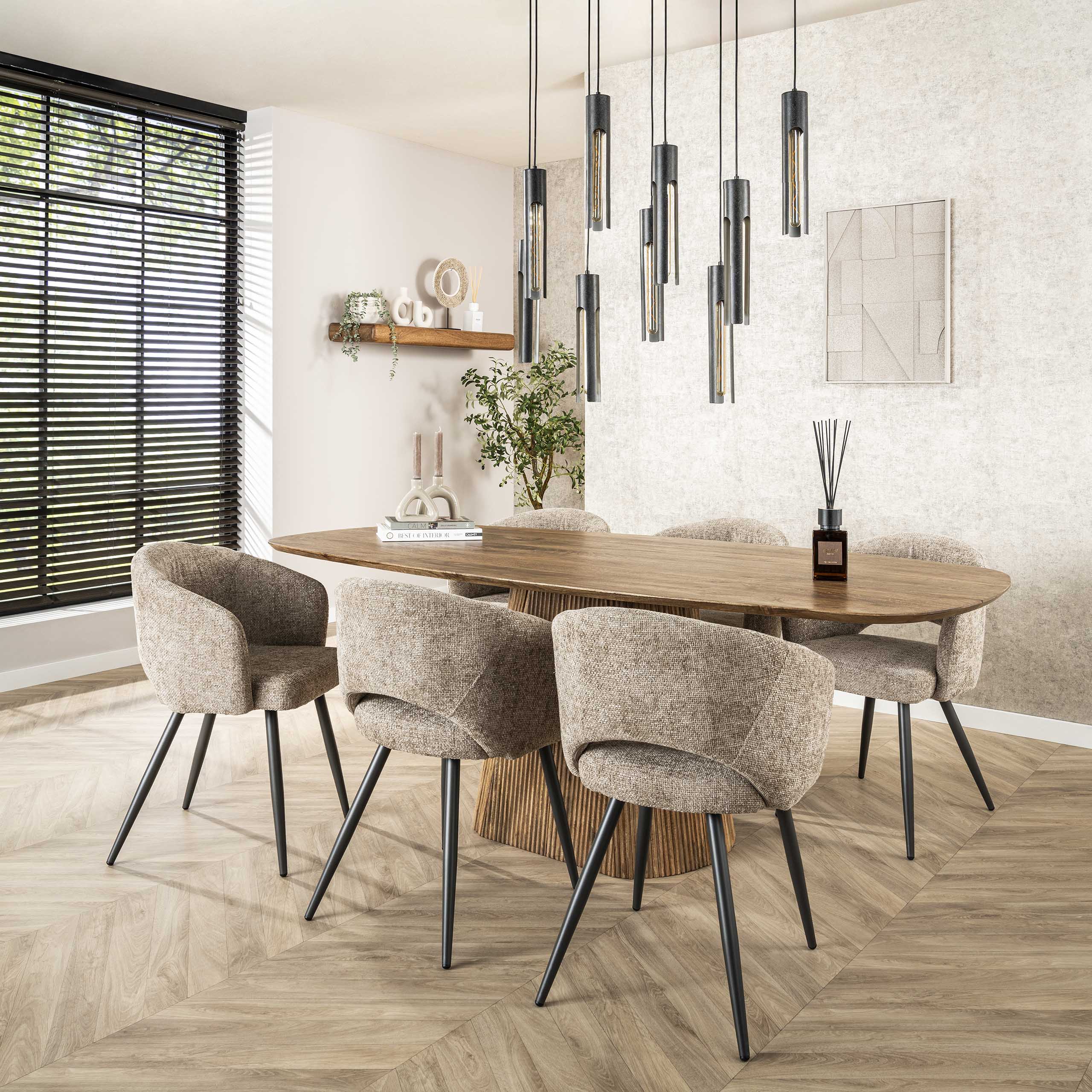 Eettafel Wave Centro Deens Ovaal 215Cm Massief Mango Zand