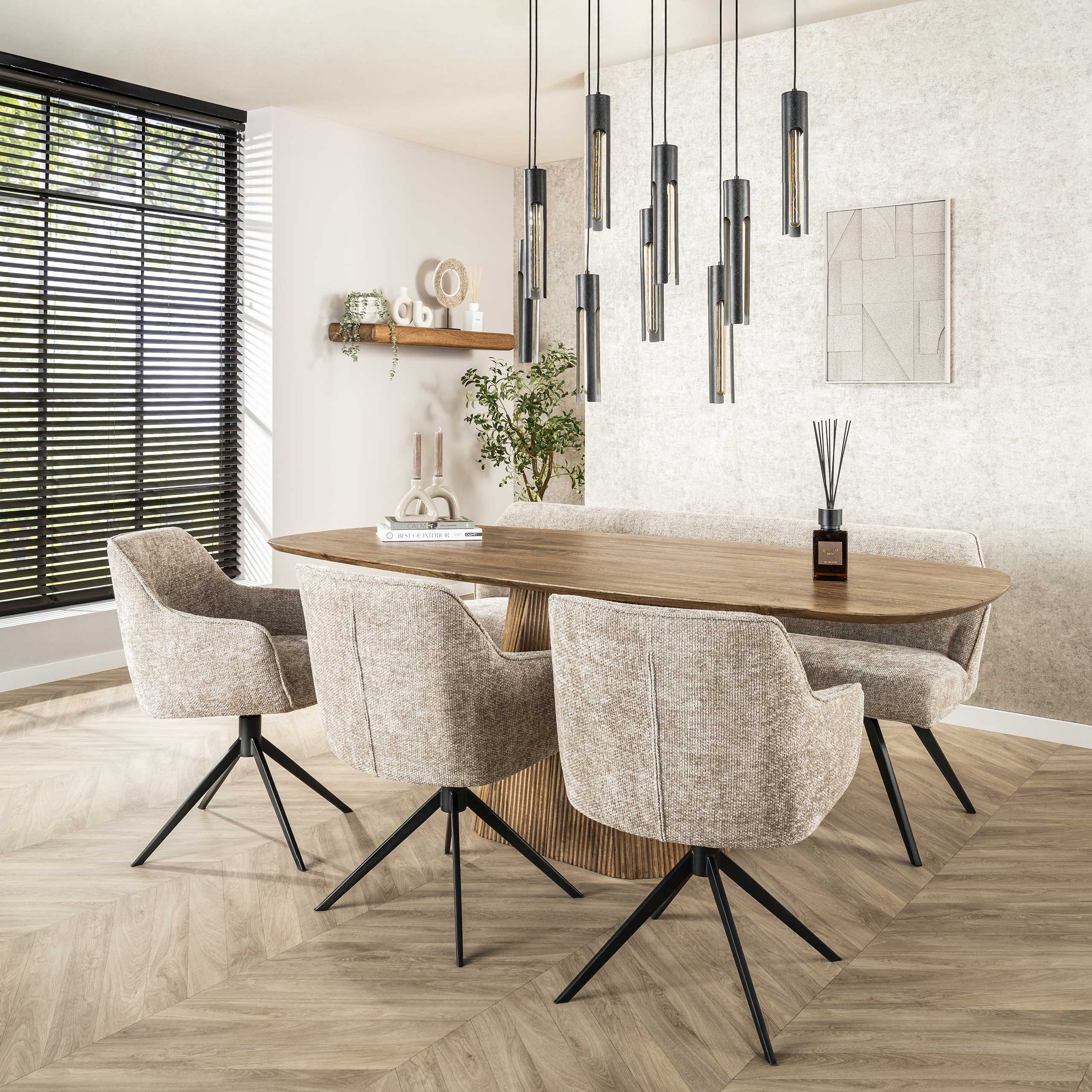 Eettafel Wave Centro Deens Ovaal 215Cm Massief Mango Zand