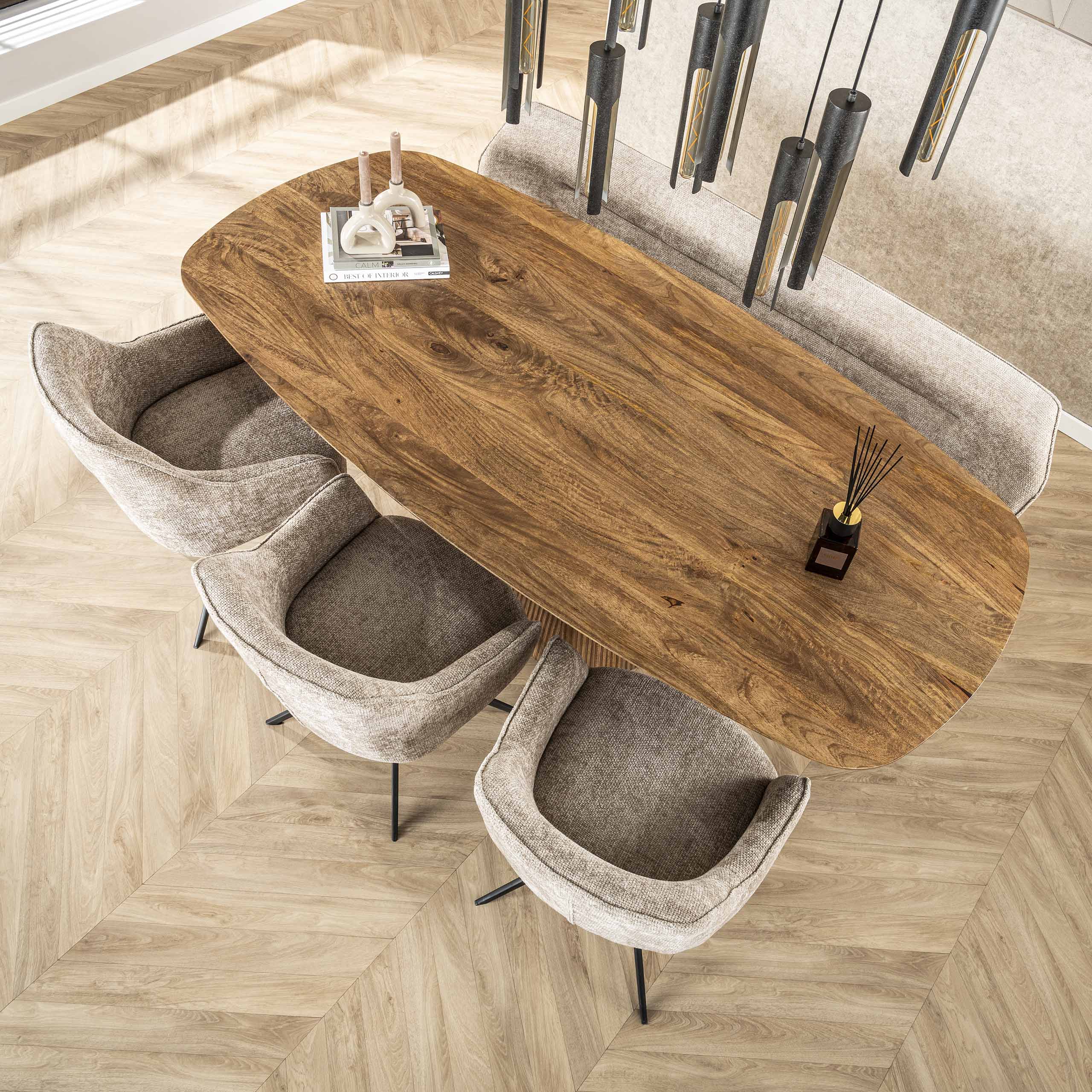 Eettafel Wave Centro Deens Ovaal 215Cm Massief Mango Zand