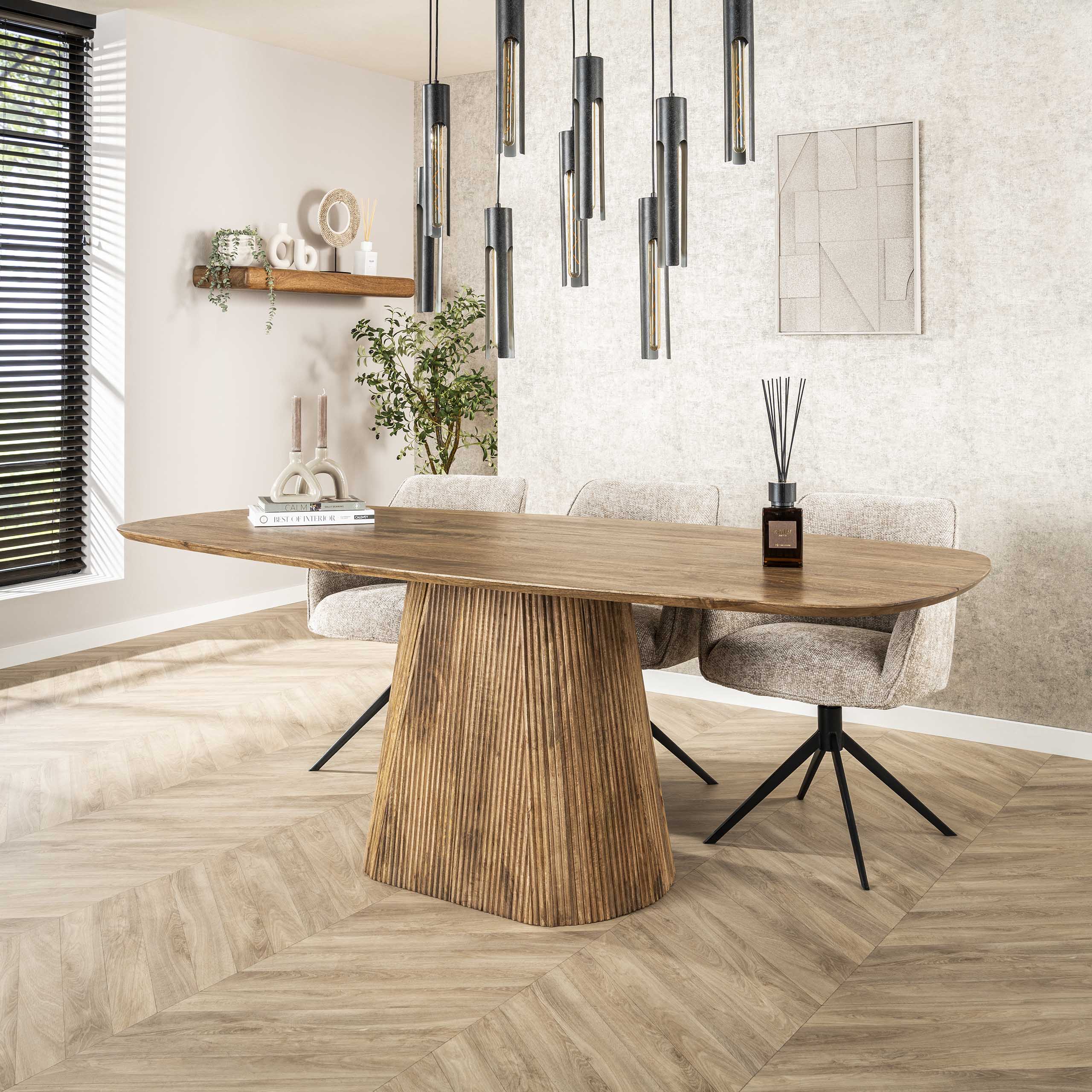 Eettafel Wave Centro Deens Ovaal 215Cm Massief Mango Zand