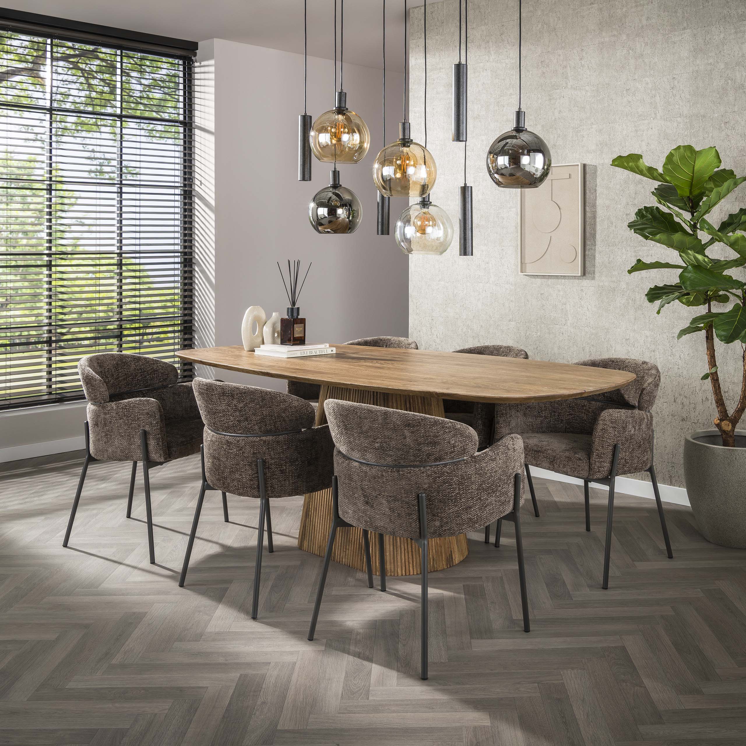 Eettafel Wave Centro Deens Ovaal 215Cm Massief Mango Zand