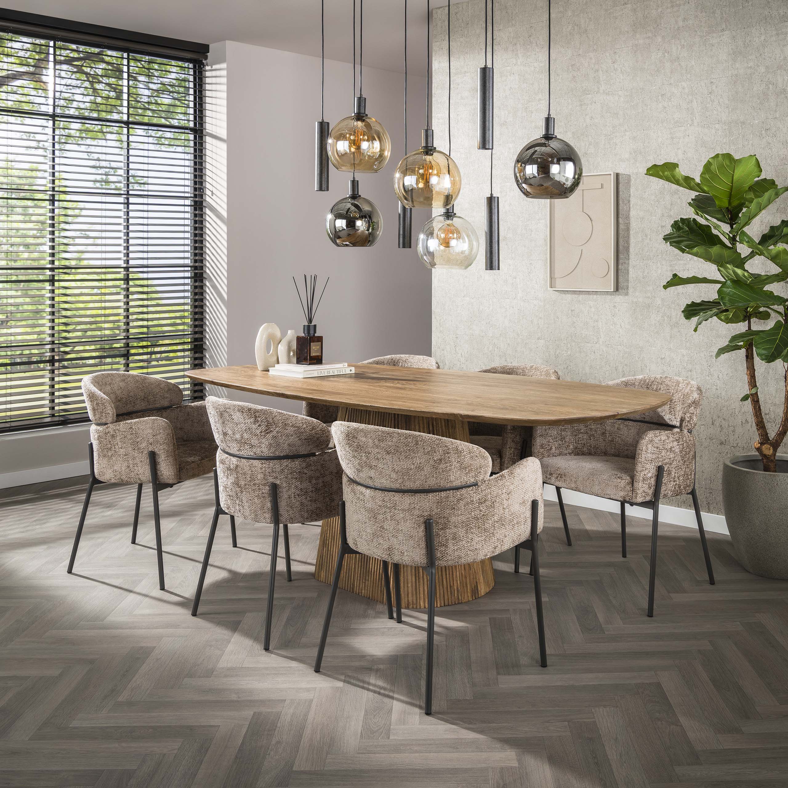 Eettafel Wave Centro Deens Ovaal 215Cm Massief Mango Zand
