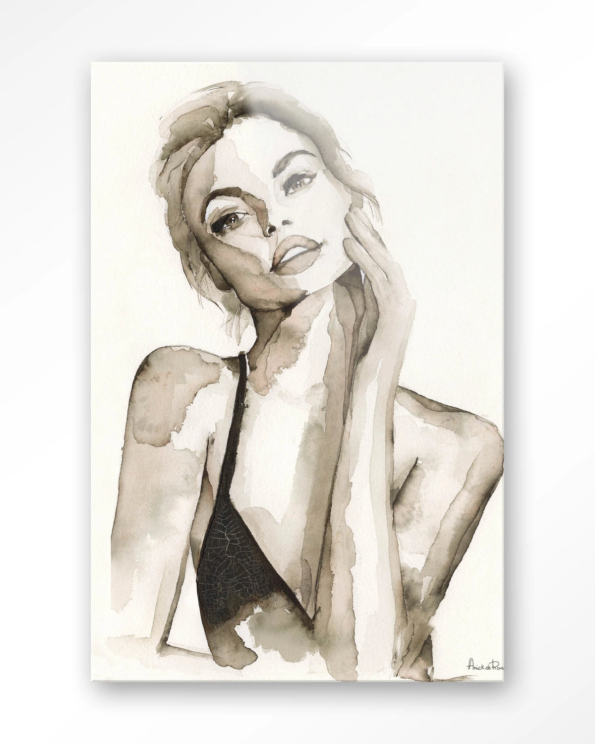 A Woman's Face – portret van een vrouw in sepia aquarel – Glas – Blinde montage