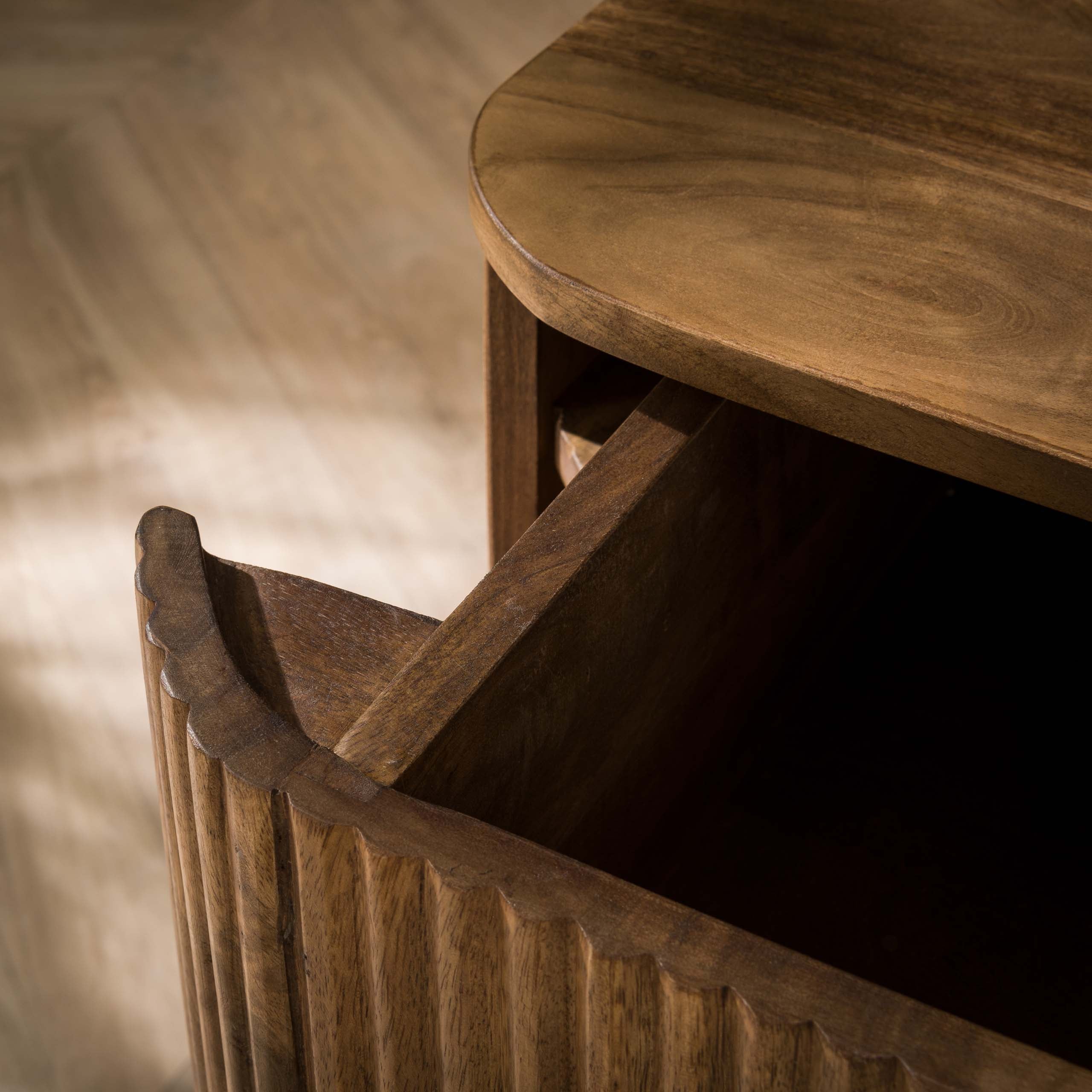 Nachtkastje Wave Zwevend 1 Lade Massief Mango Zand