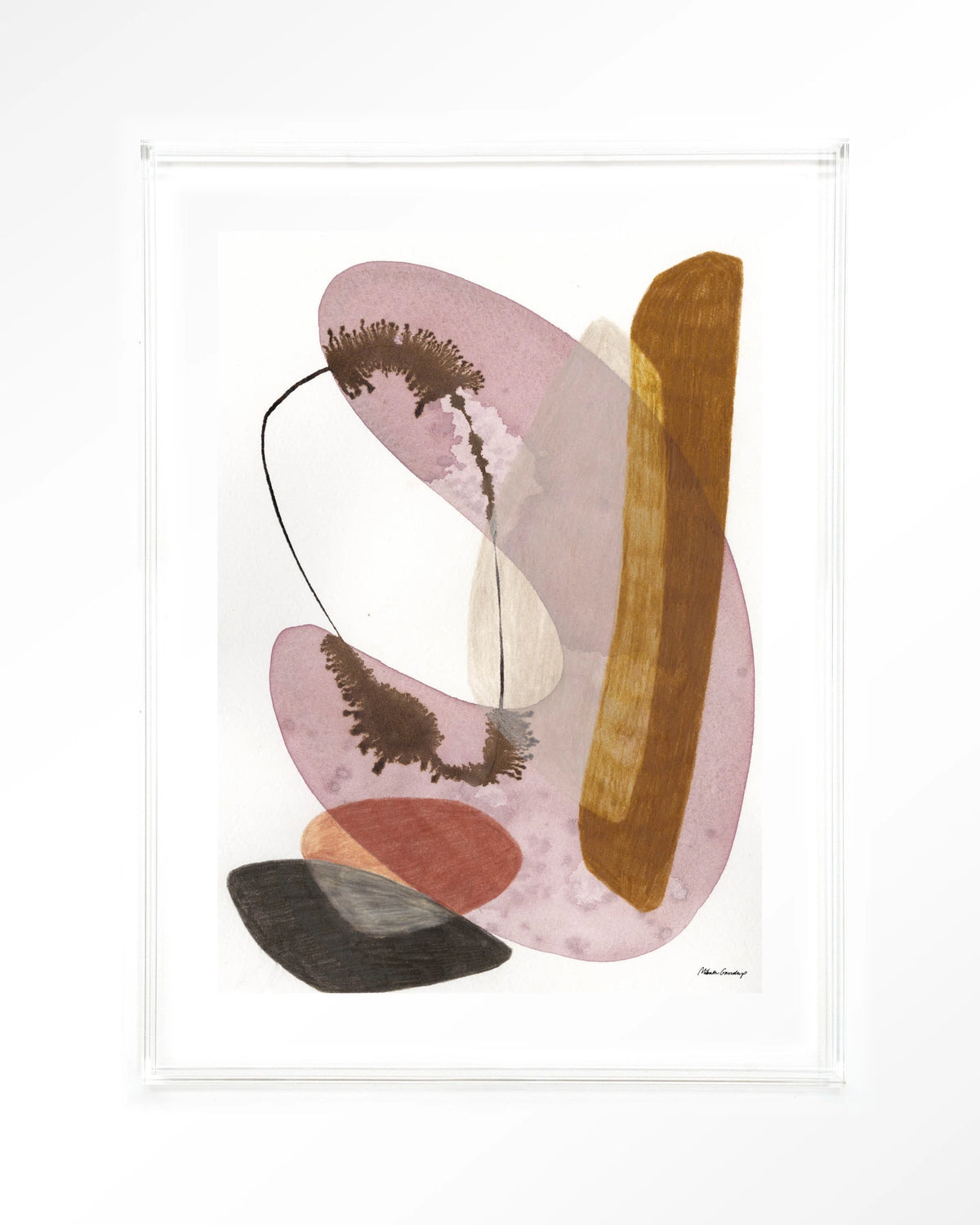 Balance – abstract aquarel in roze en oker – Art print – Acryl doorzichtig
