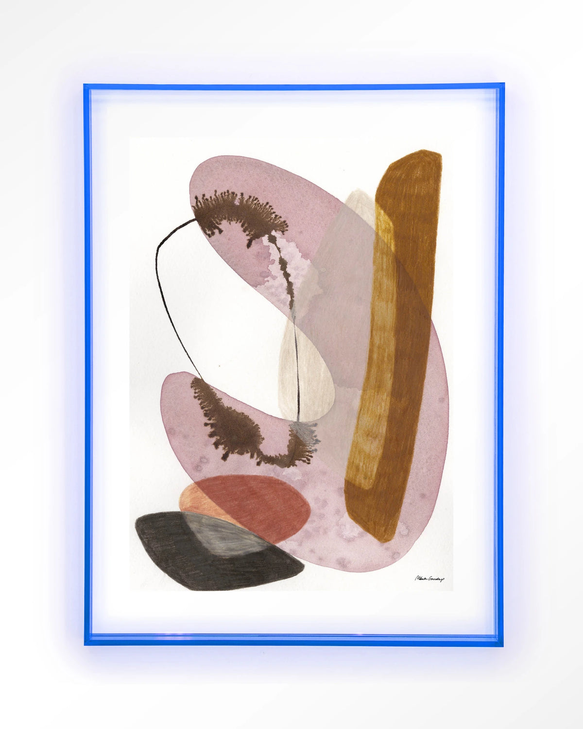 Balance – abstract aquarel in roze en oker – Art print – Acryl lichtblauw