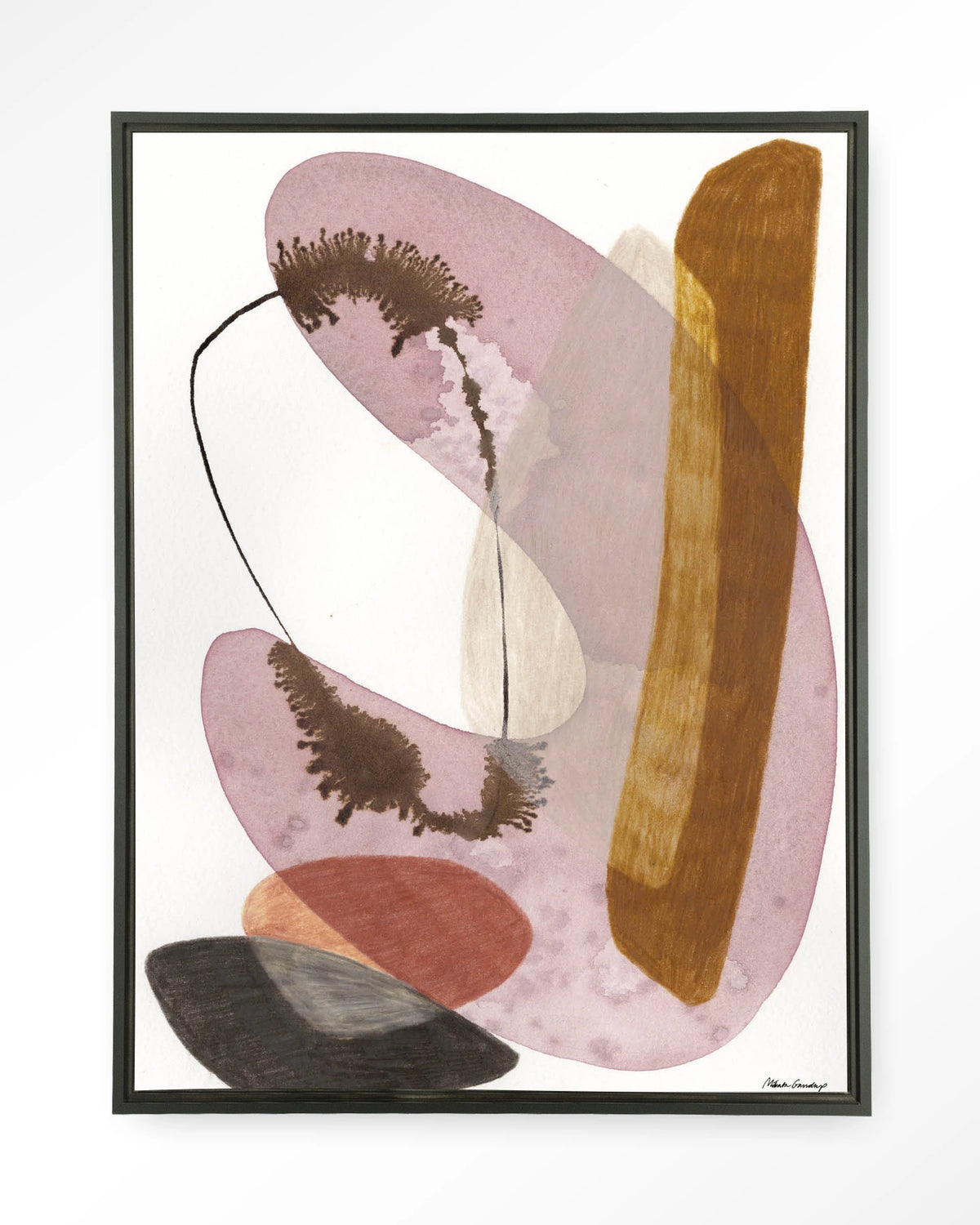 Balance – abstract aquarel in roze en oker – Wandkleed – Floating frame – zwart