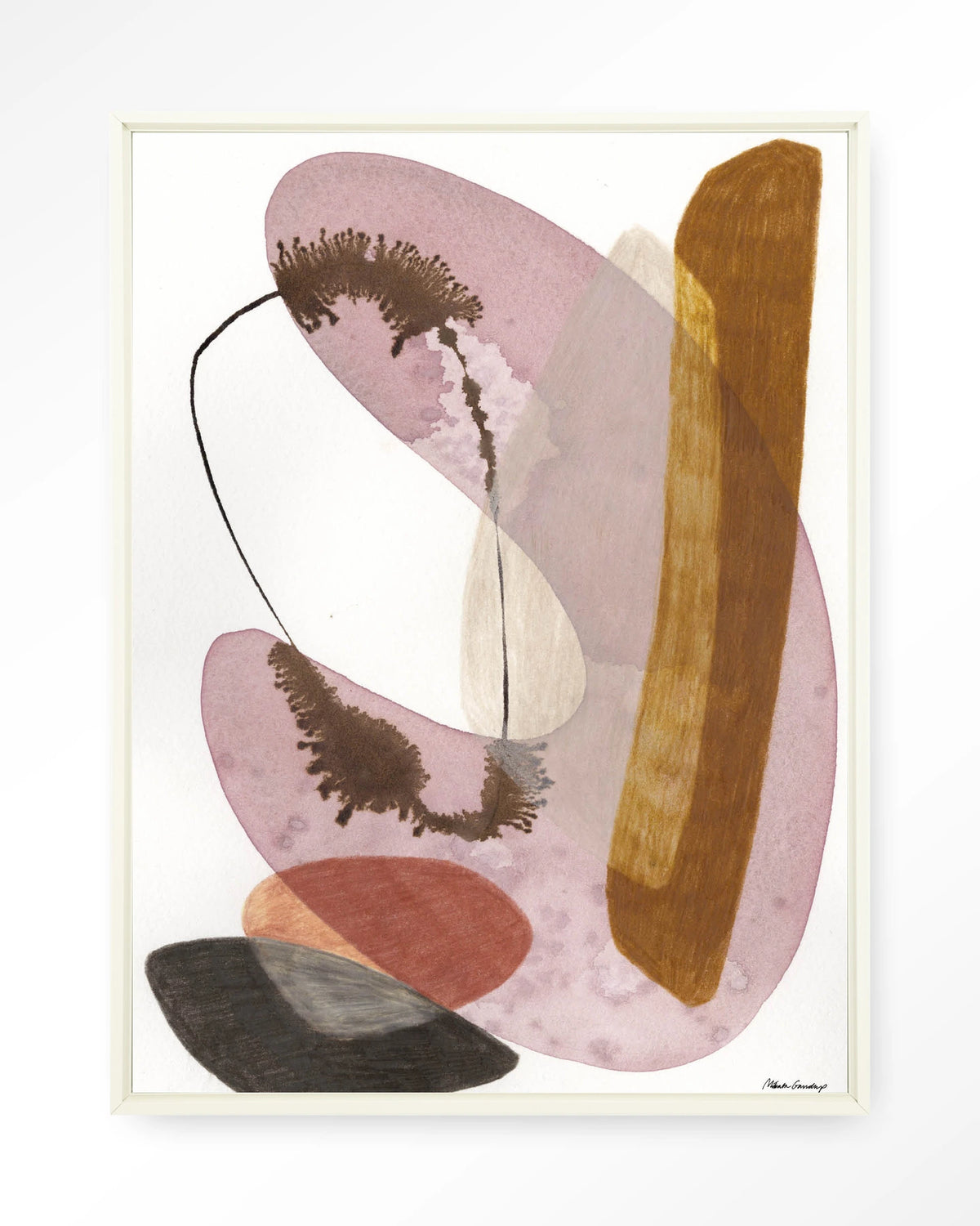 Balance – abstract aquarel in roze en oker – Wandkleed – Floating frame – wit
