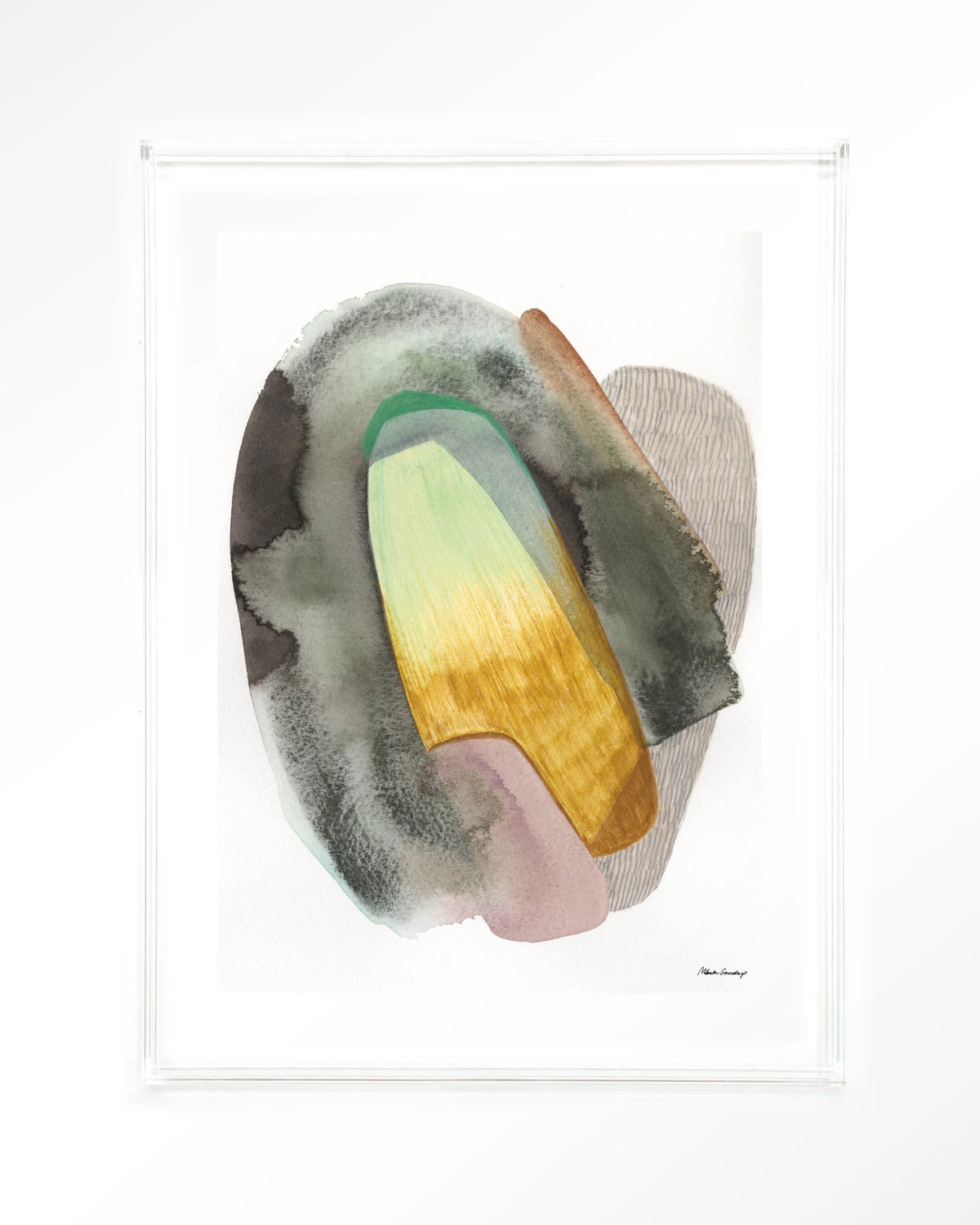 Airborne – abstract aquarel in groen en geel – Art print – Acryl doorzichtig