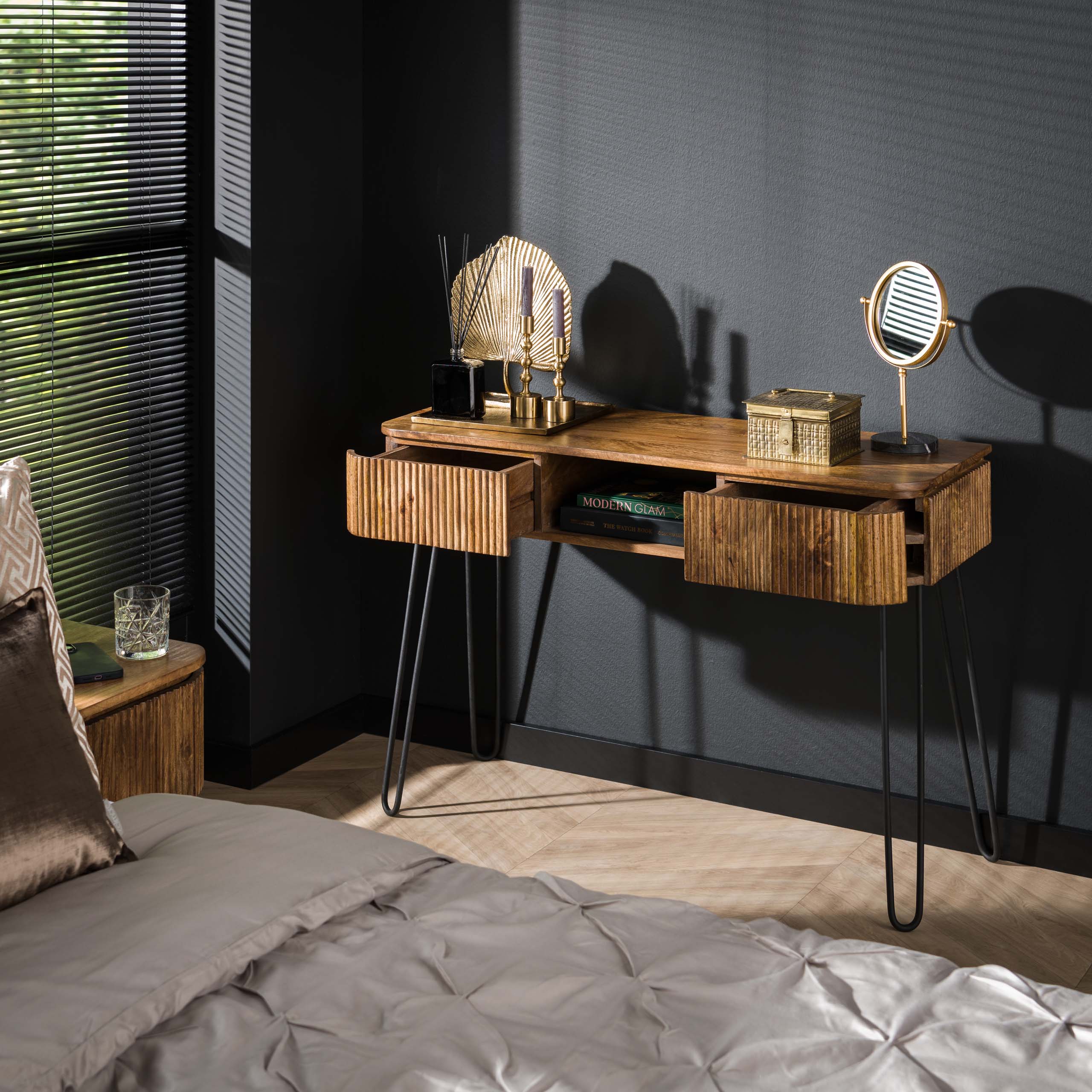 Hal Kaptafel Wave 2 Lades Massief Mango Zand