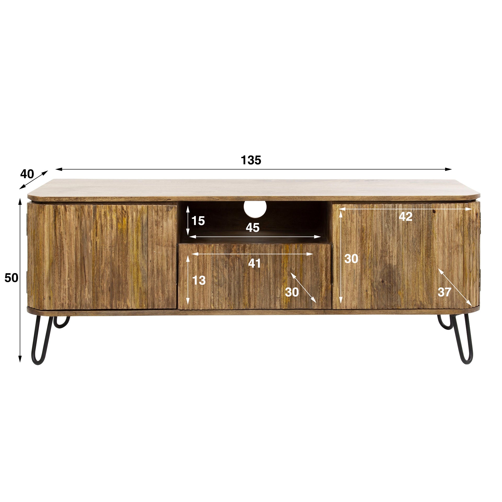 Tv Meubel Wave 1 Lade 2 Deuren Massief Mango Zand