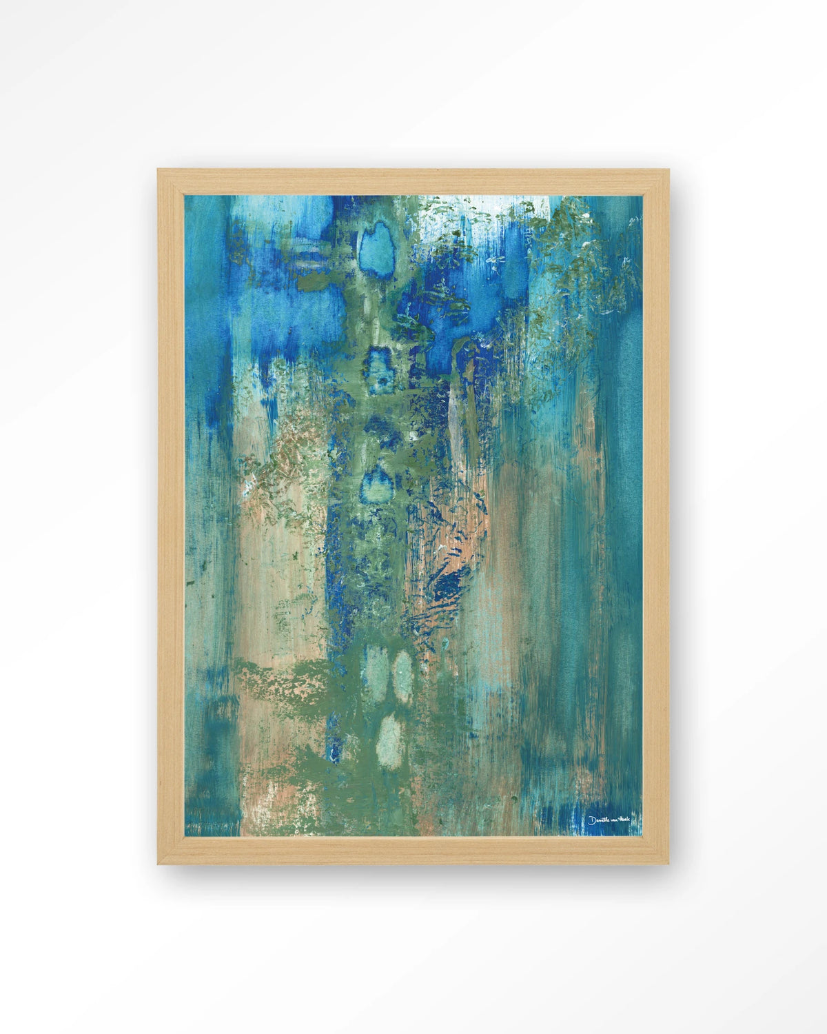 Blue Green Abstract – abstract in blauw en groen – Art print – Hout naturel