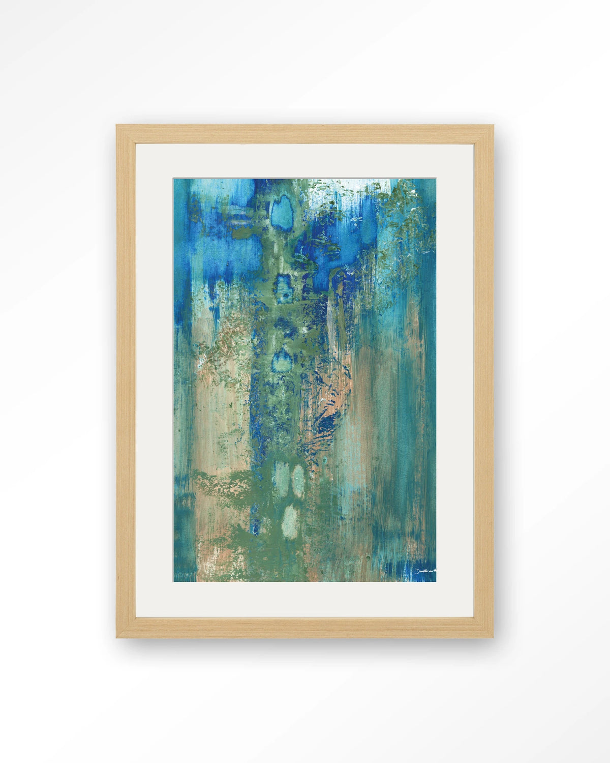 Blue Green Abstract – abstract in blauw en groen – Art print – Hout naturel + passe-partout