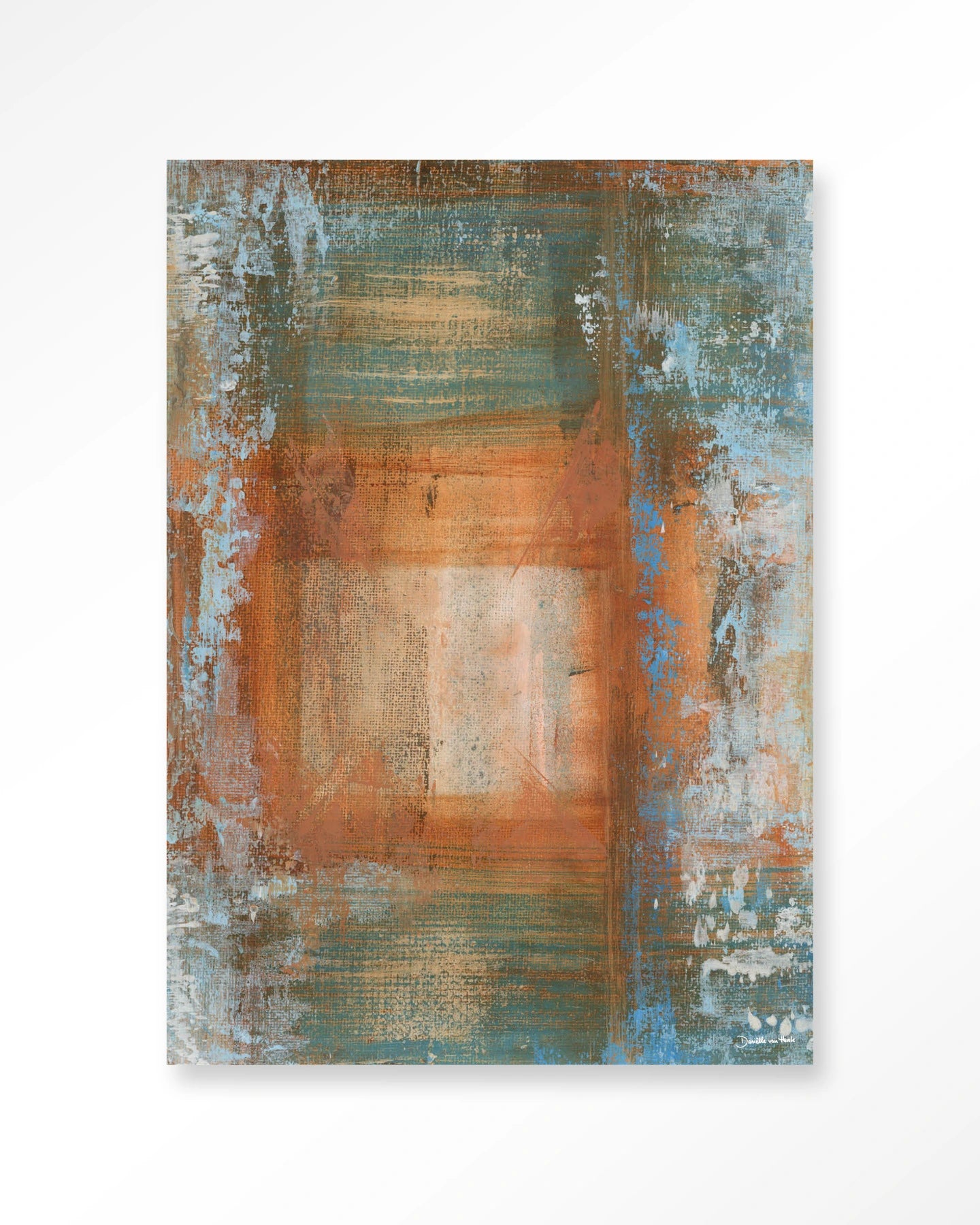 Blue Ocker Abstract 1 – Glasschilderij