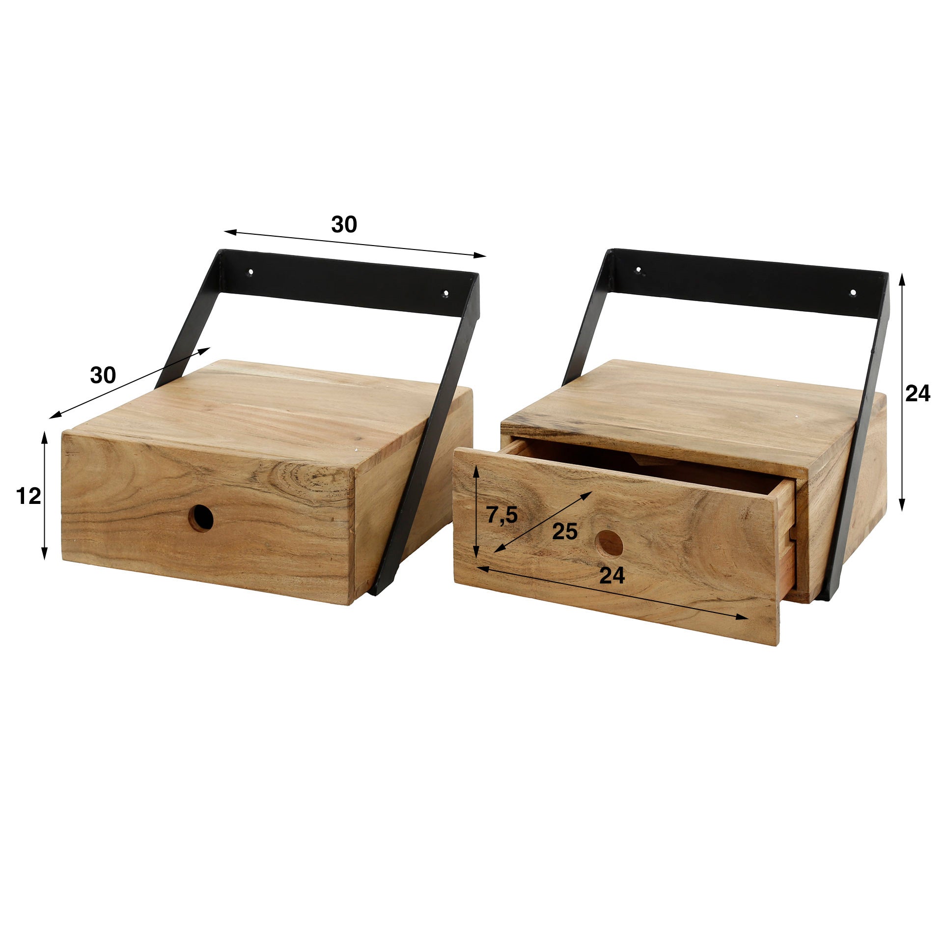 Nachtkastje Strip Xs Zwevend Set Van 2 Massief Acacia