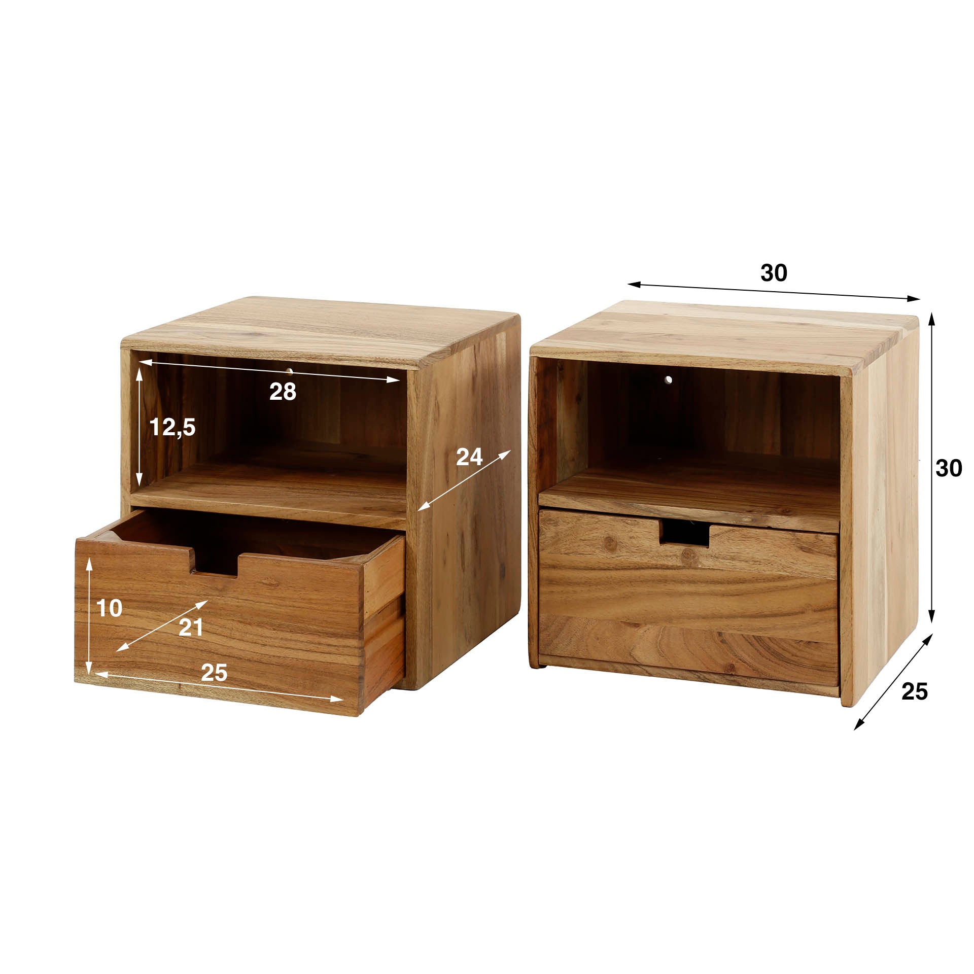 Nachtkastje Flat Xs Zwevend Set Van 2 Massief Acacia