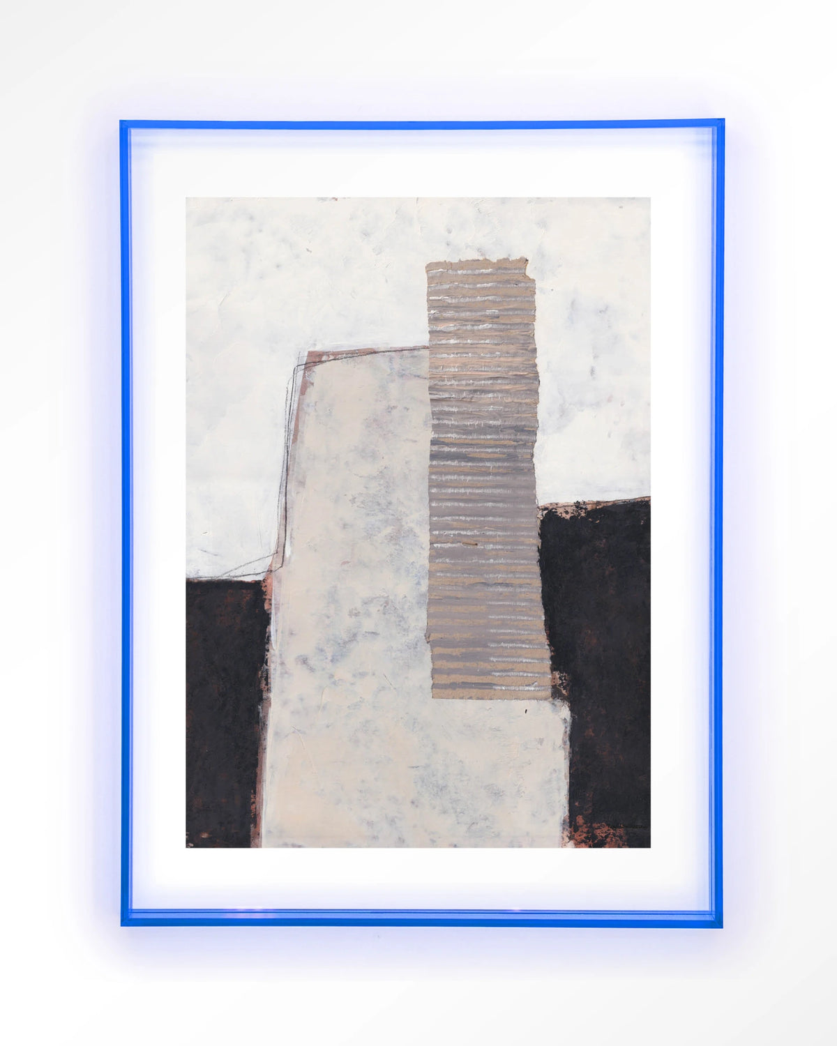 Abstract 1 – abstract in wit, zwart en beige – Art print – Acryl lichtblauw