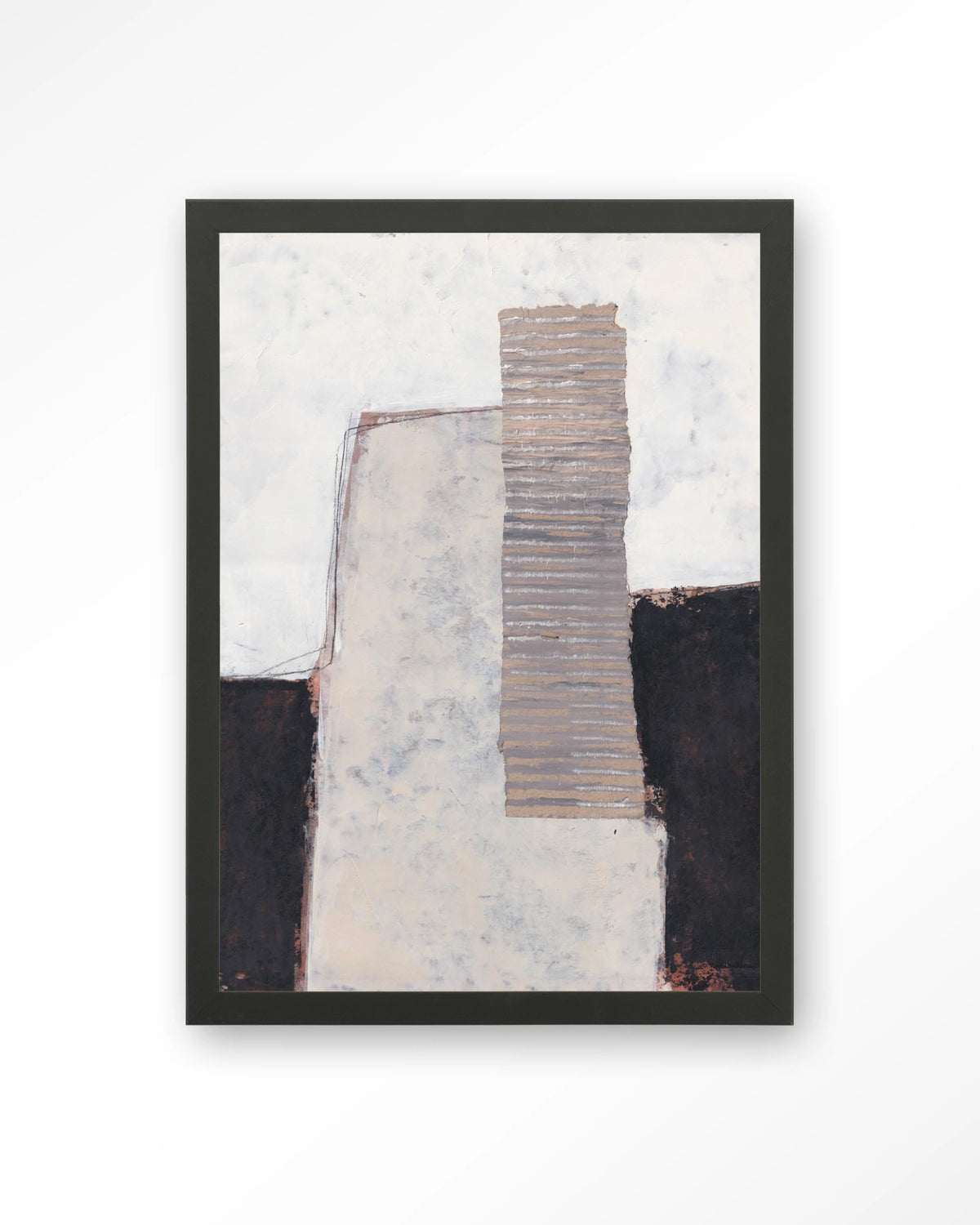 Abstract 1 – abstract in wit, zwart en beige – Art print – Hout zwart
