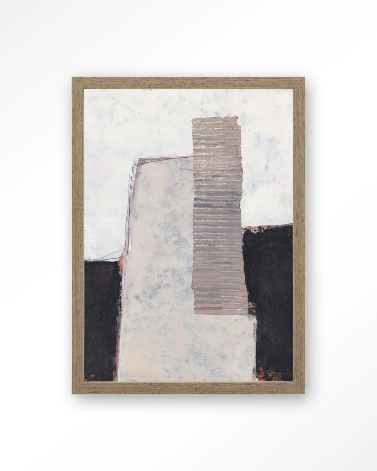 Abstract 1 – abstract in wit, zwart en beige – Art print – Hout bruin