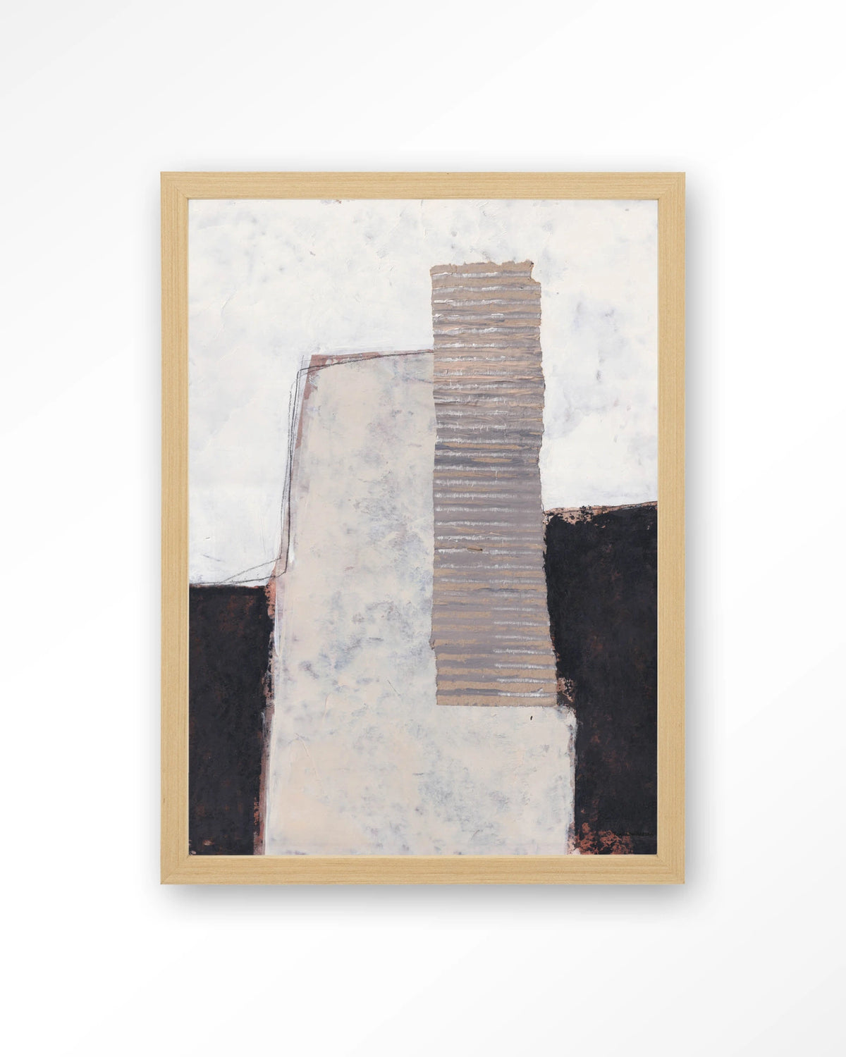 Abstract 1 – abstract in wit, zwart en beige – Art print – Hout naturel