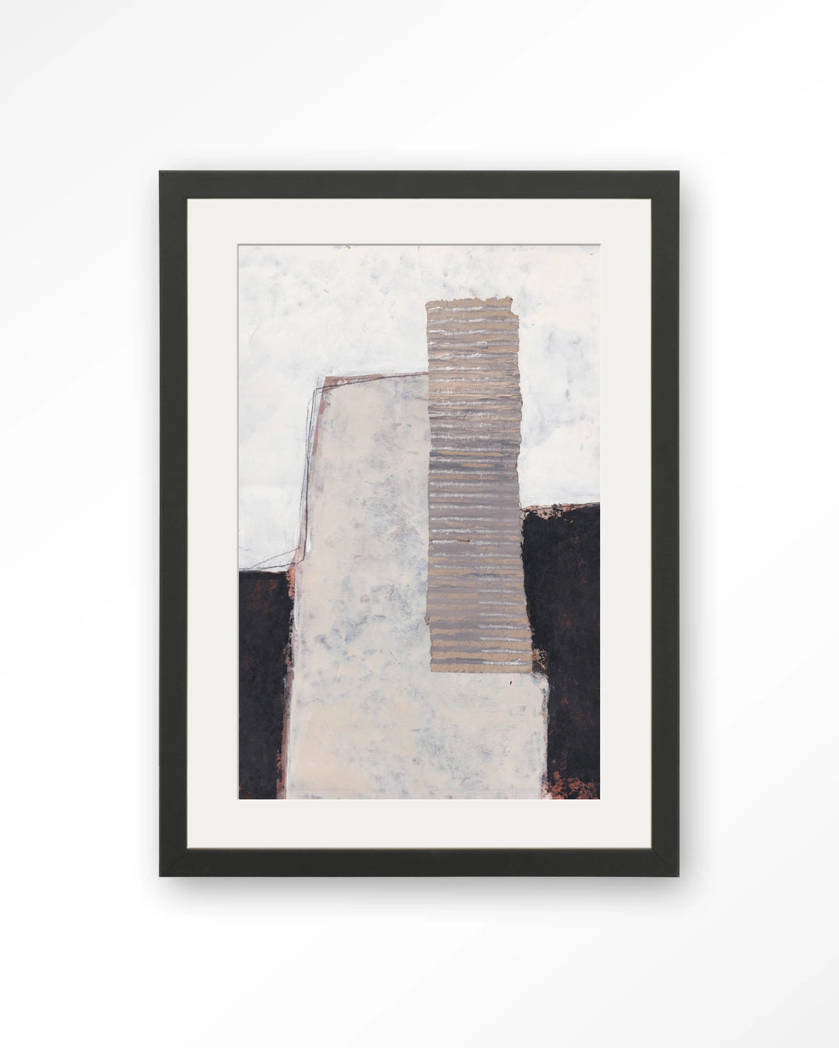 Abstract 1 – abstract in wit, zwart en beige – Art print – Hout zwart + passe-partout