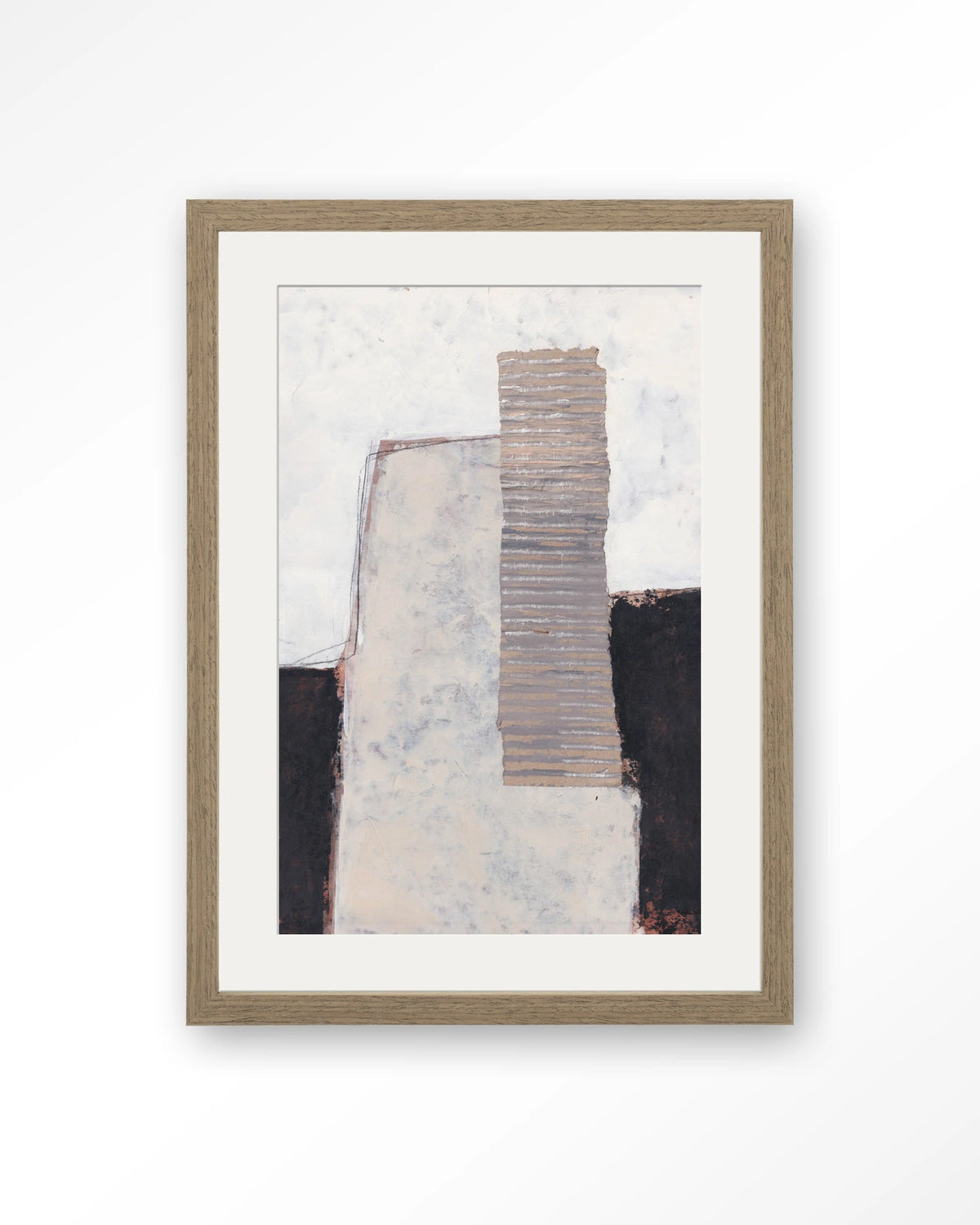 Abstract 1 – abstract in wit, zwart en beige – Art print – Hout bruin + passe-partout