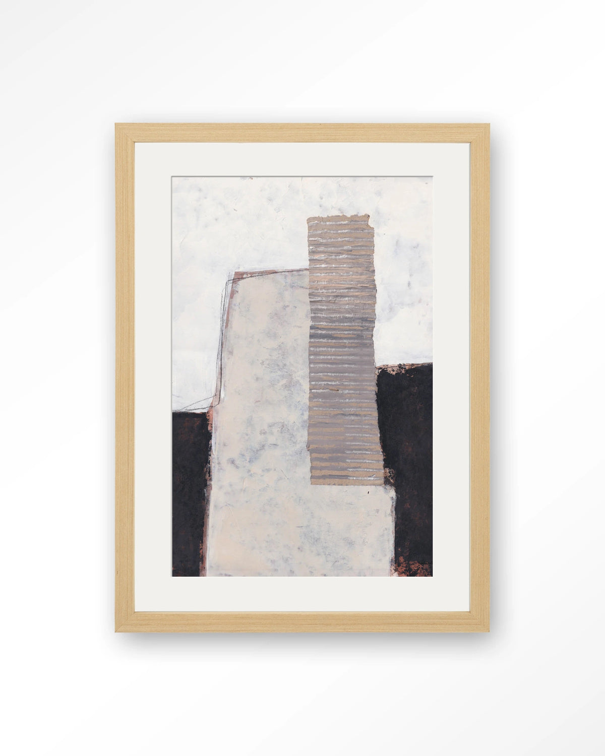 Abstract 1 – abstract in wit, zwart en beige – Art print – Hout naturel + passe-partout
