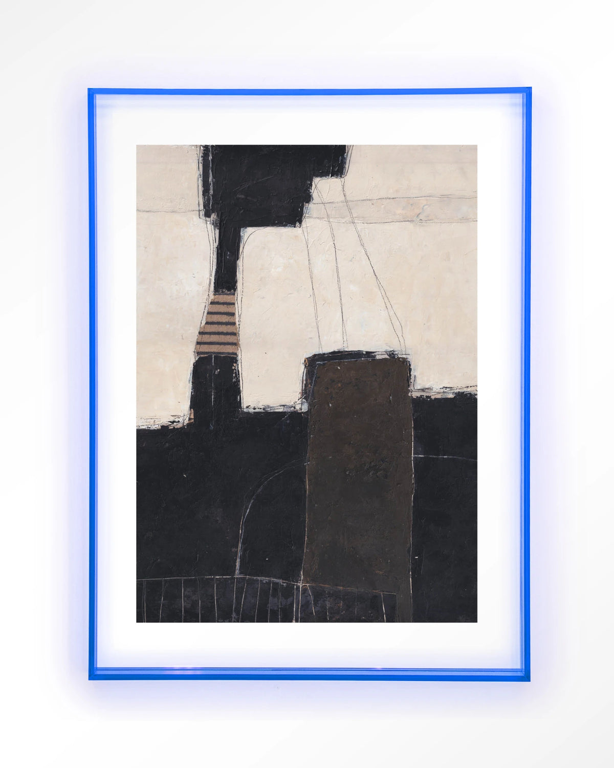 Abstract 2 – abstract in zwart en crème – Art print – Acryl lichtblauw