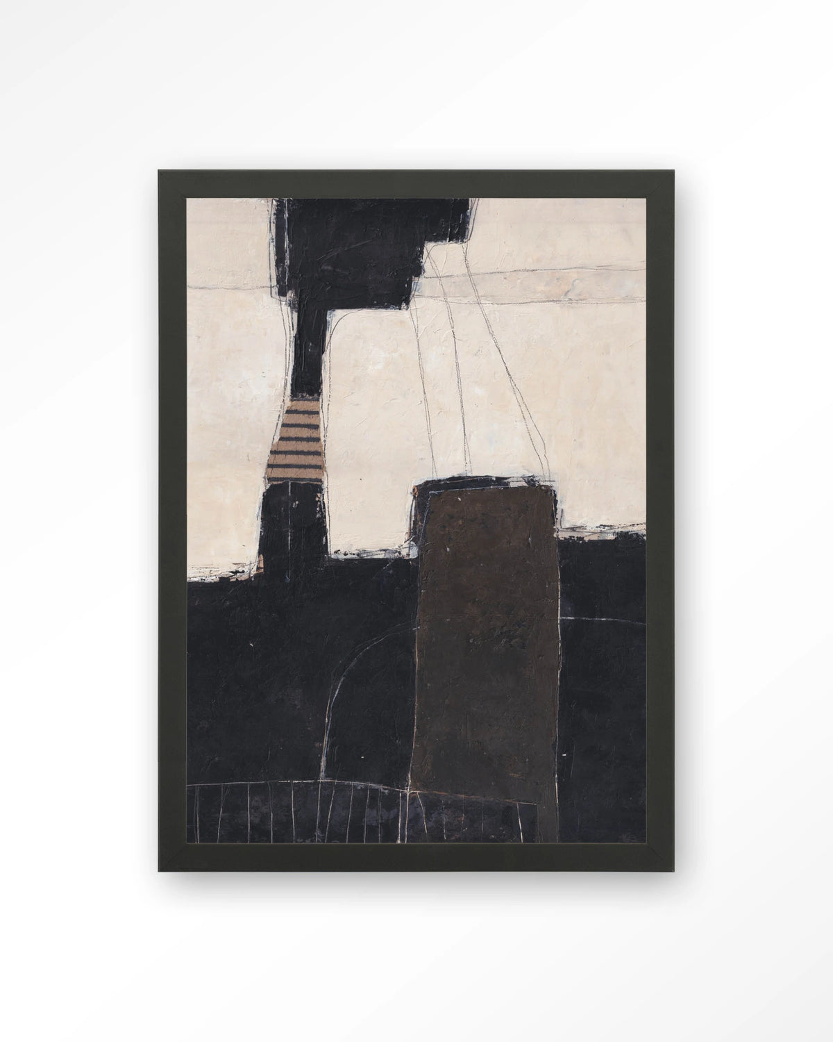 Abstract 2 – abstract in zwart en crème – Art print – Hout zwart